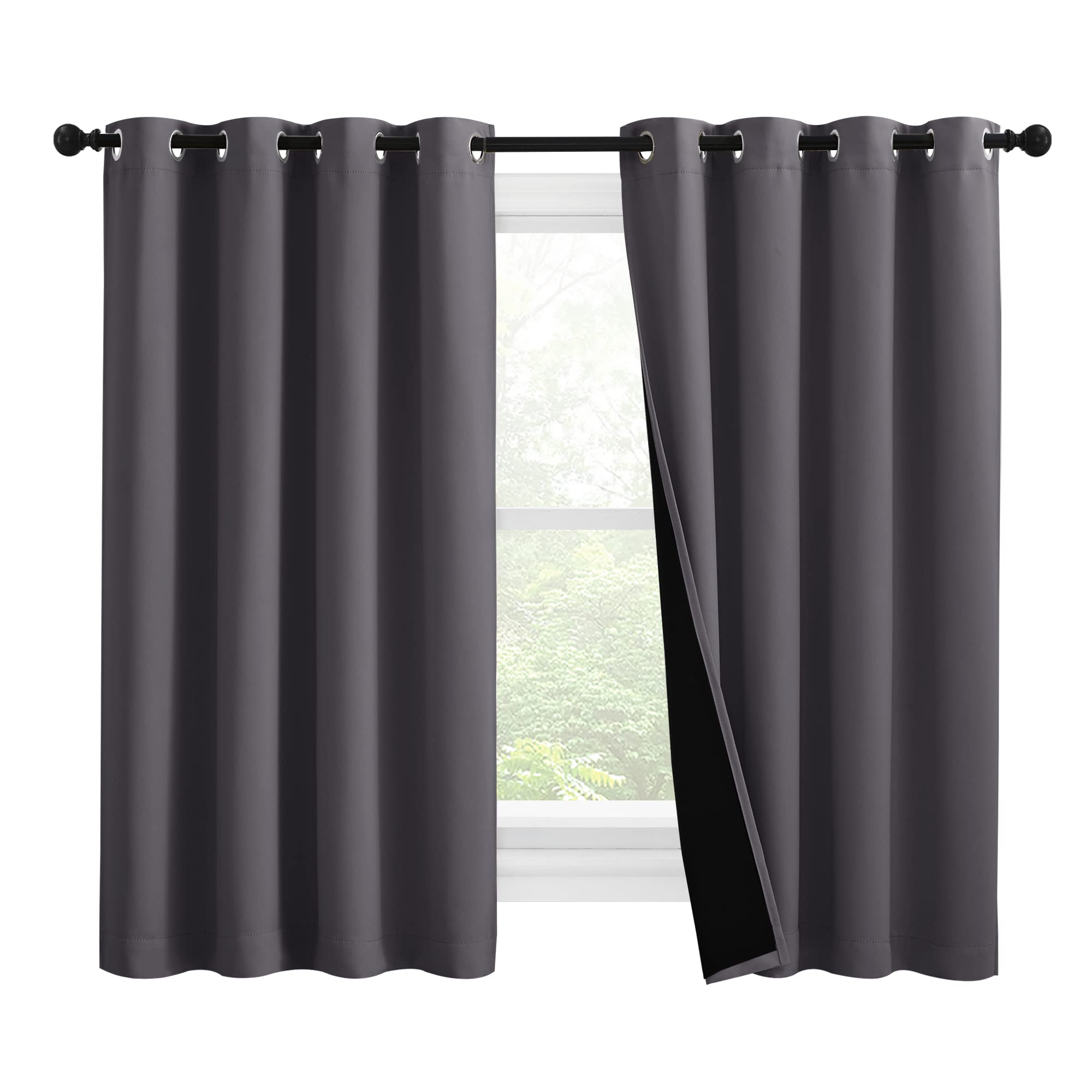 NICETOWN 100% Blackout Curtains with Black Liners, Thermal Insulated Full Blackout 2-Layer Lined Drapes, Noise Cancellation Wind
