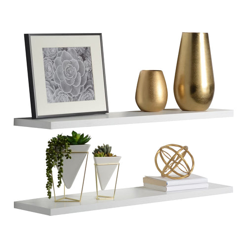 2-Pack Floating Shelves 36 x 8 x 1, White - Reforested Natural Wood Shelves - Thin Floating Shelf Easy Install - Decorations for