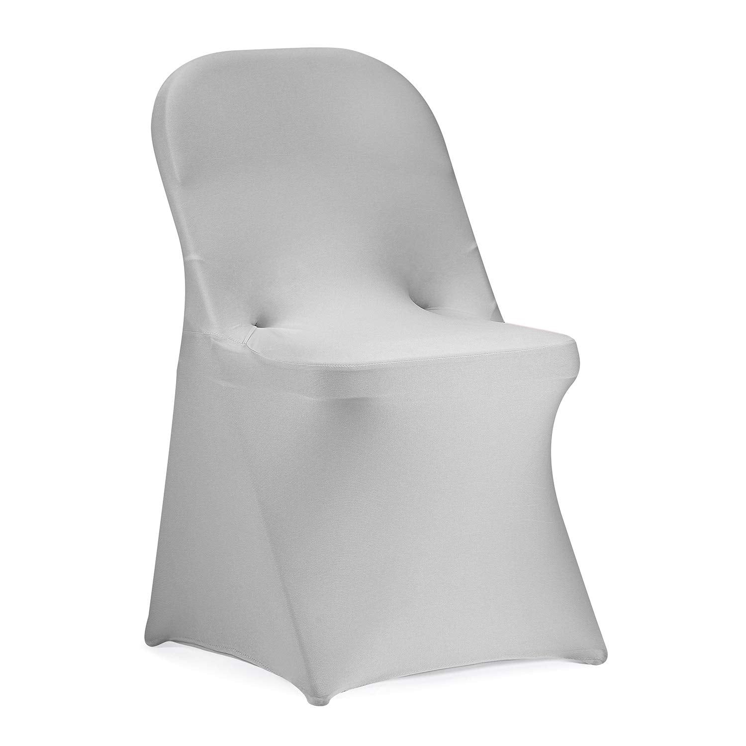Peomeise Stretch Spandex Folding Chair Cover for Wedding Party Dining Banquet Event (Silver,12pcs)