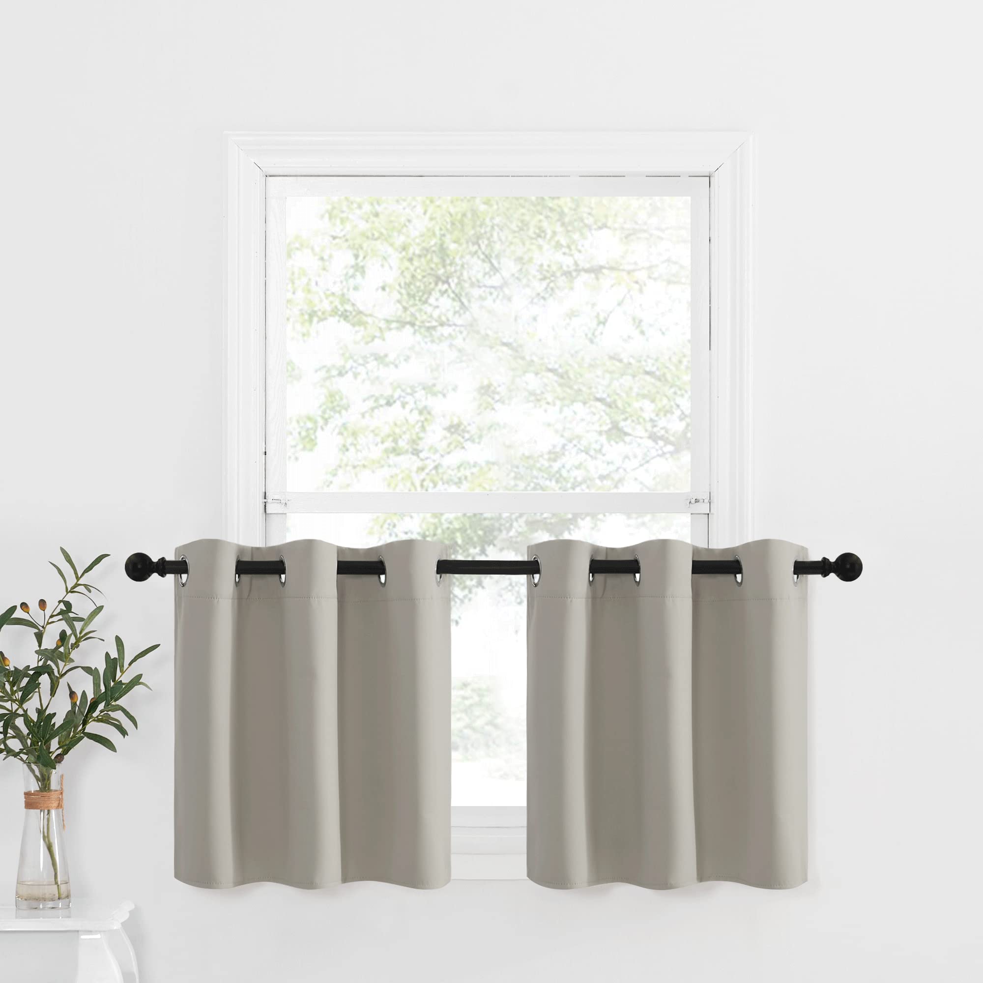 NICETOWN Kitchen Window Valances for Half Window, Farmhouse Grommet Window Tiers for Living Room, Room Darkening Country Small C