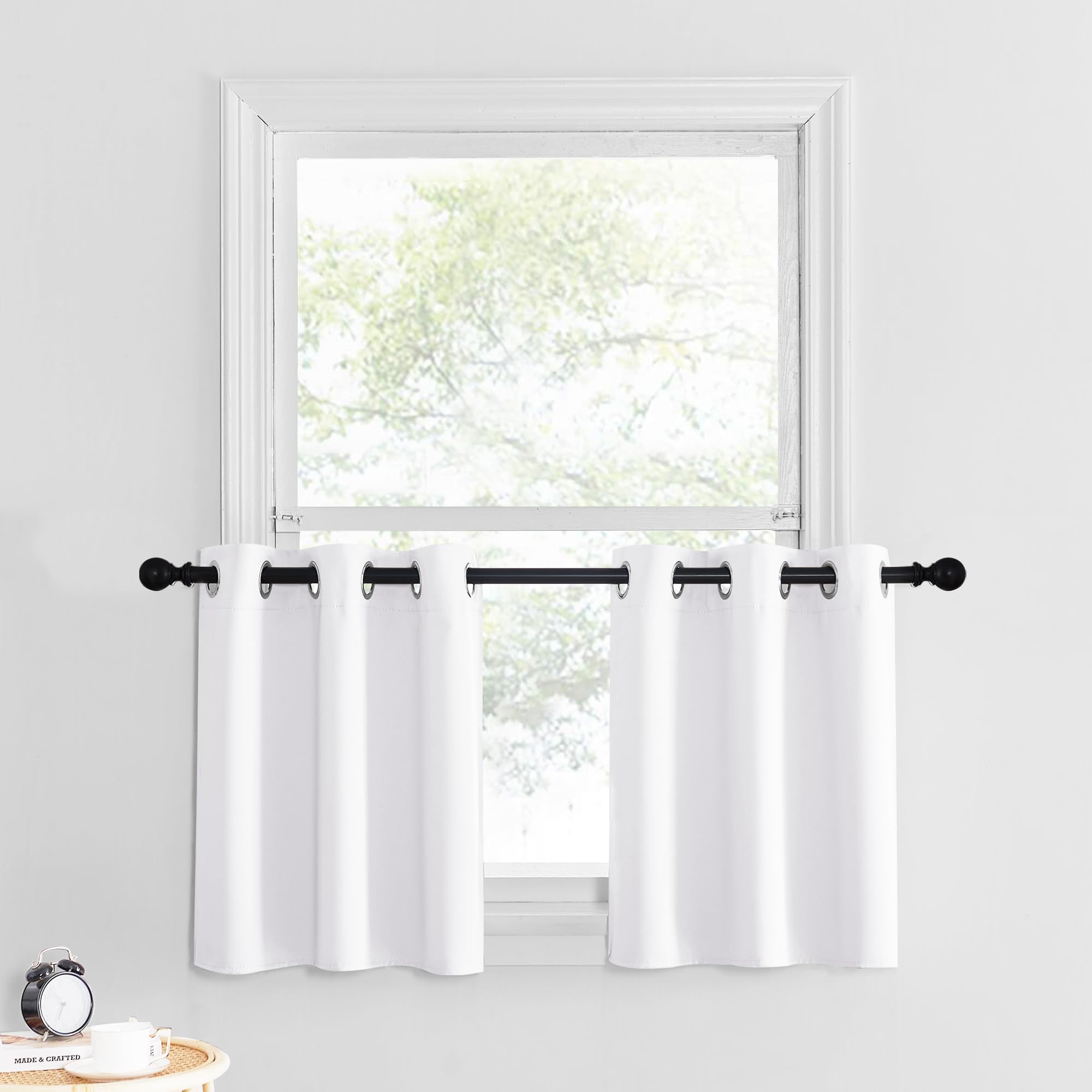 NICETOWN Pure White Bathroom Curtains for Small Windows, Farmhouse Style Thermal Insulated Short Curtains for Living Room, Small