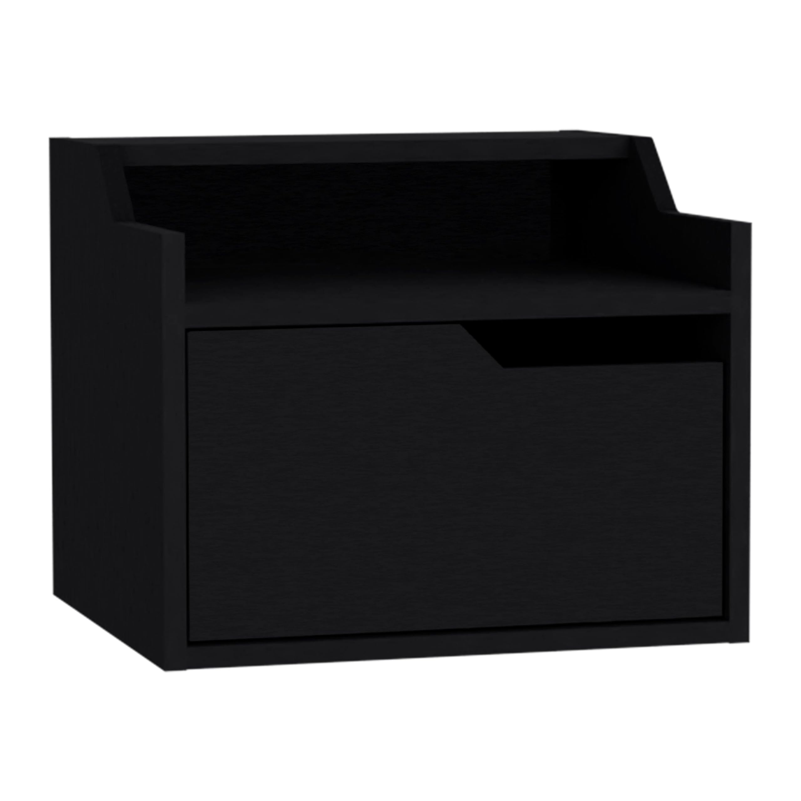Tuhome Busan Modern Floating Nightstand, Single-Drawer Design with Sleek Two-Tiered Top Shelf Surfaces- Black