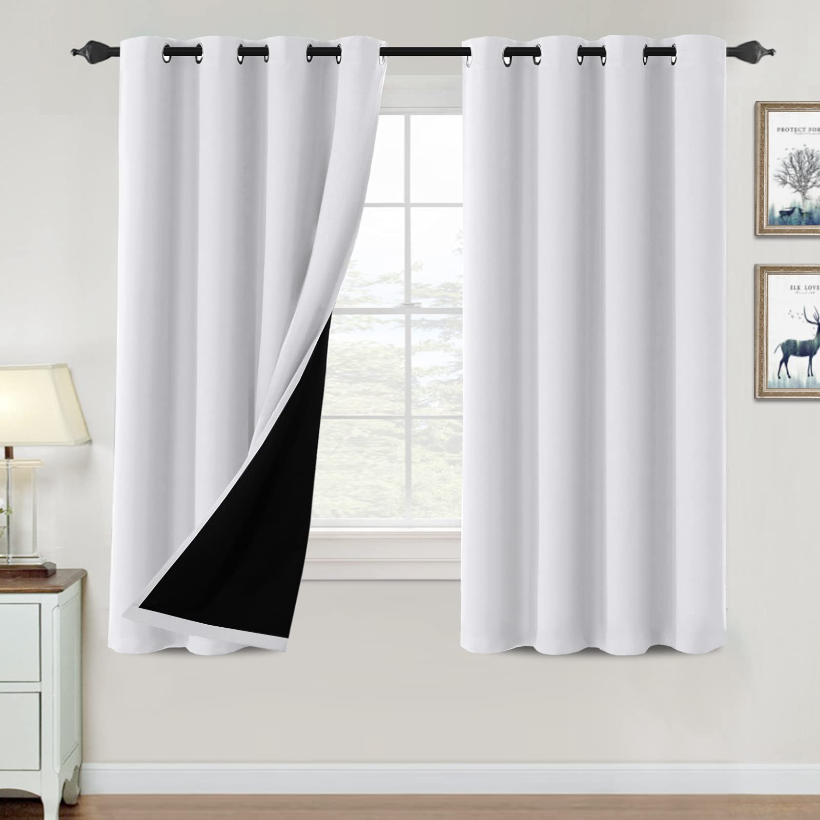 H.VERSAILTEX 100% Blackout Curtains for Bedroom Thermal Insulated Blackout Curtains 63 inch Length Heat and Full Light Blocking 