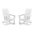 Flash Furniture Finn Modern Commercial Poly Resin Wood Adirondack Rocking Chair - All Weather White Polystyrene - Dual Slat Back