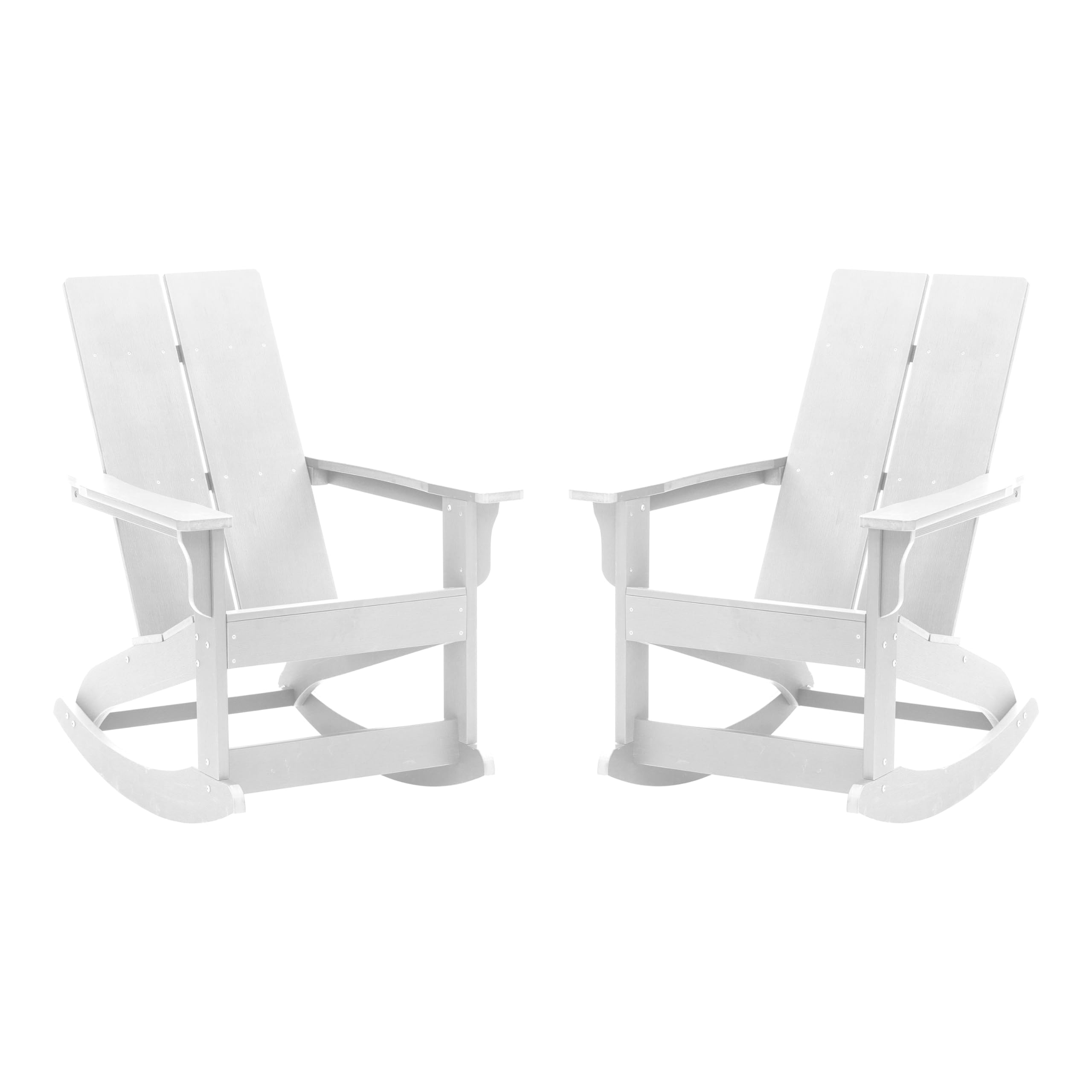 Flash Furniture Finn Modern Commercial Poly Resin Wood Adirondack Rocking Chair - All Weather White Polystyrene - Dual Slat Back