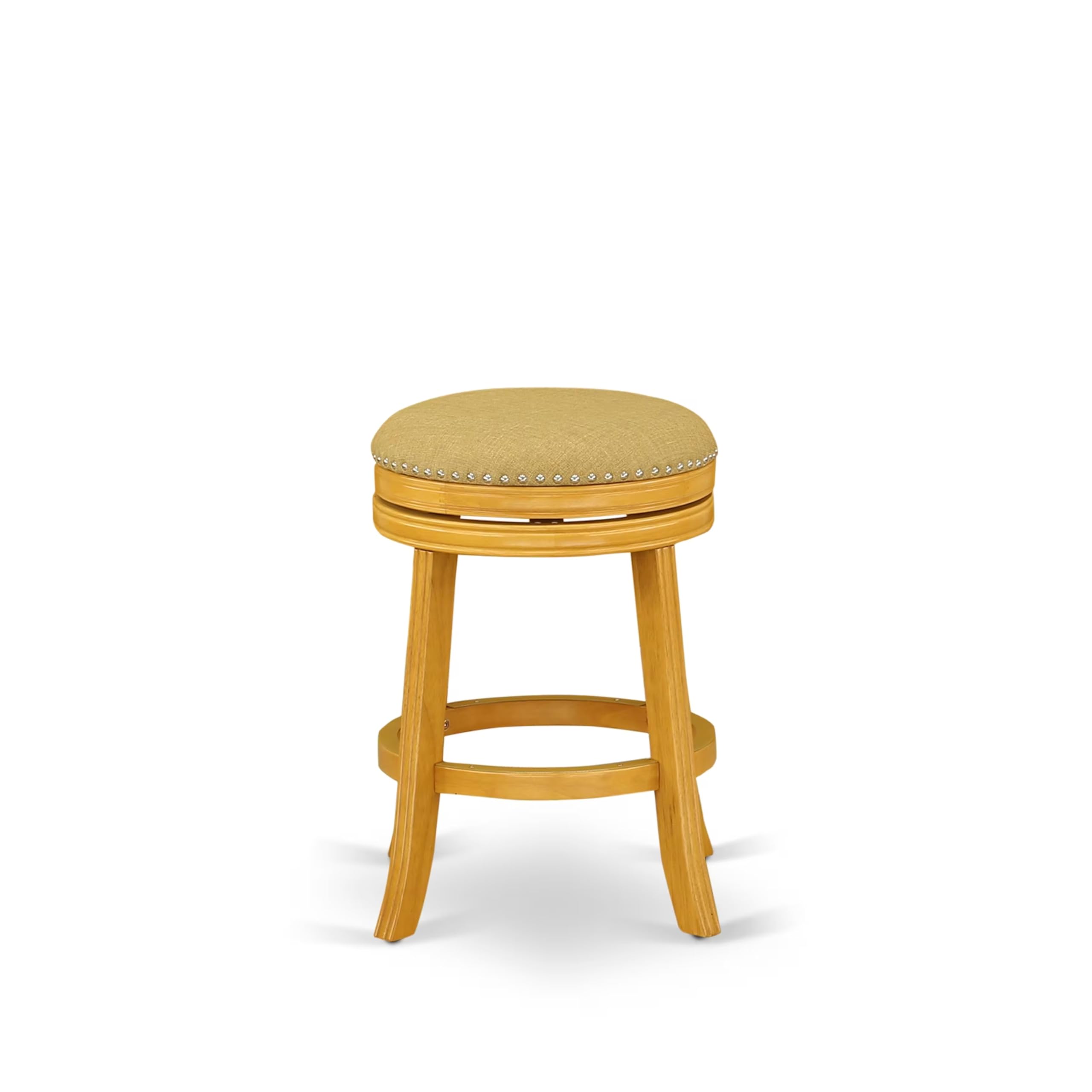 East West Furniture DVS024-416 Devers Counter Height Stool - Round Shape Vegas Gold PU Leather Upholstered Kitchen Counter Backl
