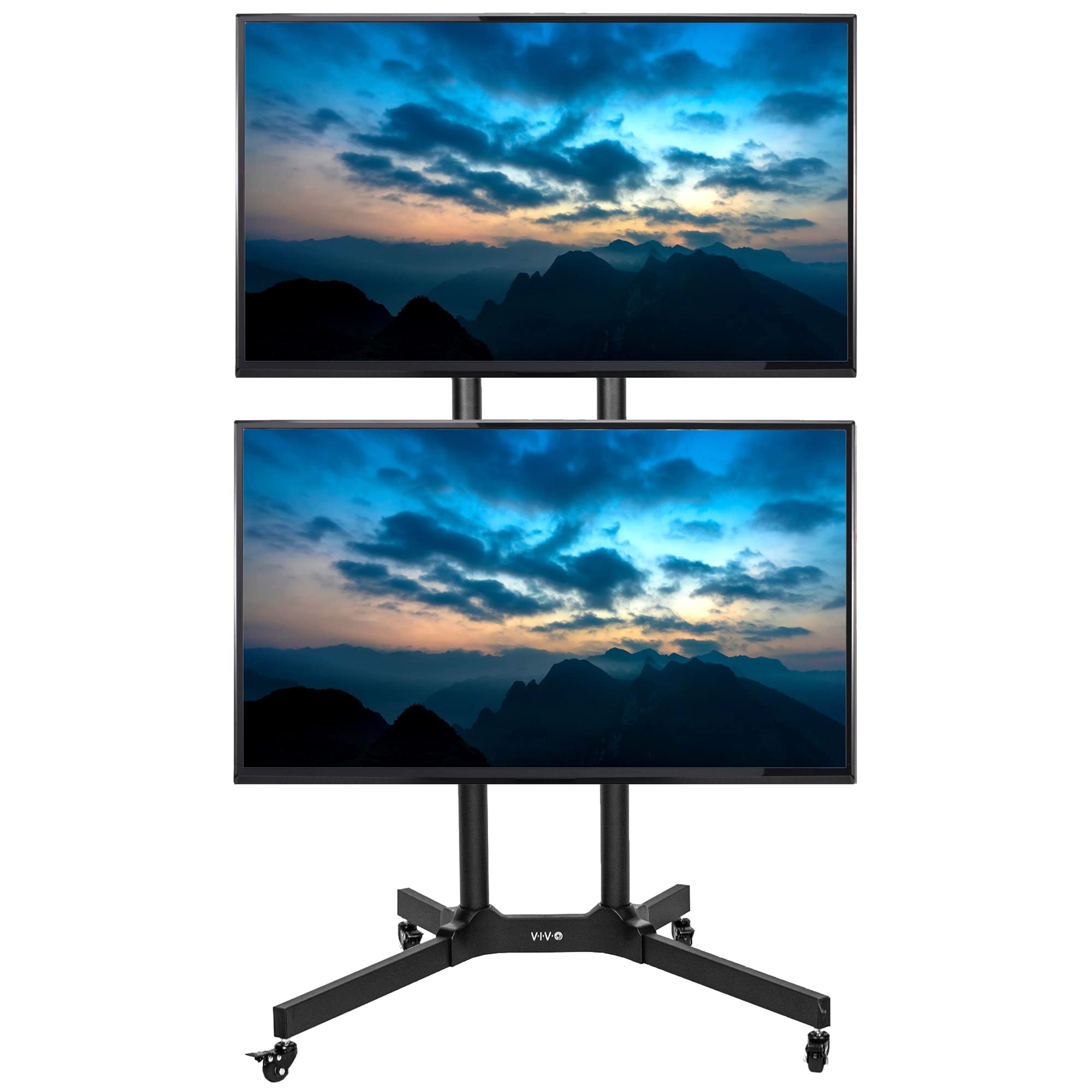 VIVO Mobile TV Cart for 32 to 65 inch Dual Screens up to 70 lbs Each, LCD LED OLED 4K Smart Flat and Curved Panels, Rolling Stan