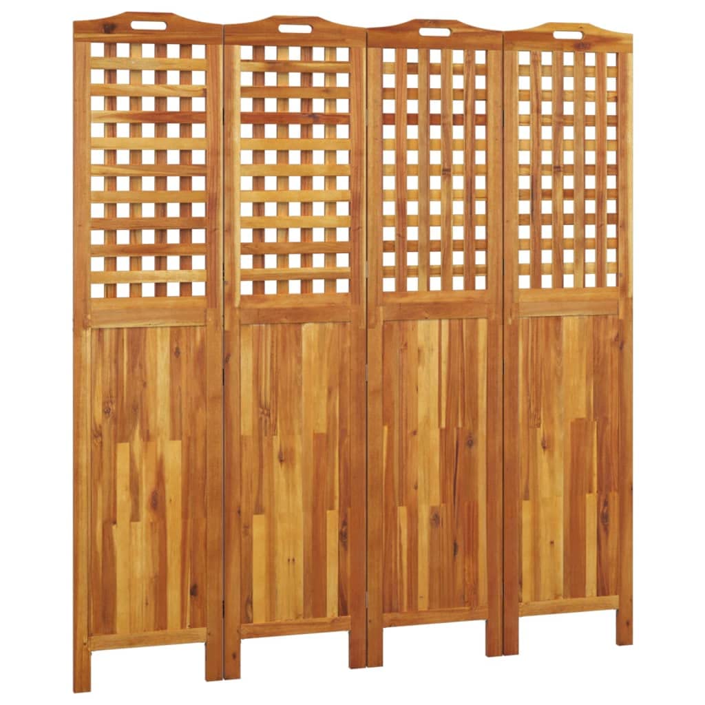 vidaXL Acacia Wood Room Divider - 4-Panel, Foldable, Easy to Store, Versatile Usage, Ideal for Bedroom and Living Room Divisions