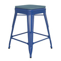 Flash Furniture Kai Commercial Grade Indoor-Outdoor Counter Height Stool - Blue Metal Frame - Teal Blue Poly Resin Seat - 24 Hig