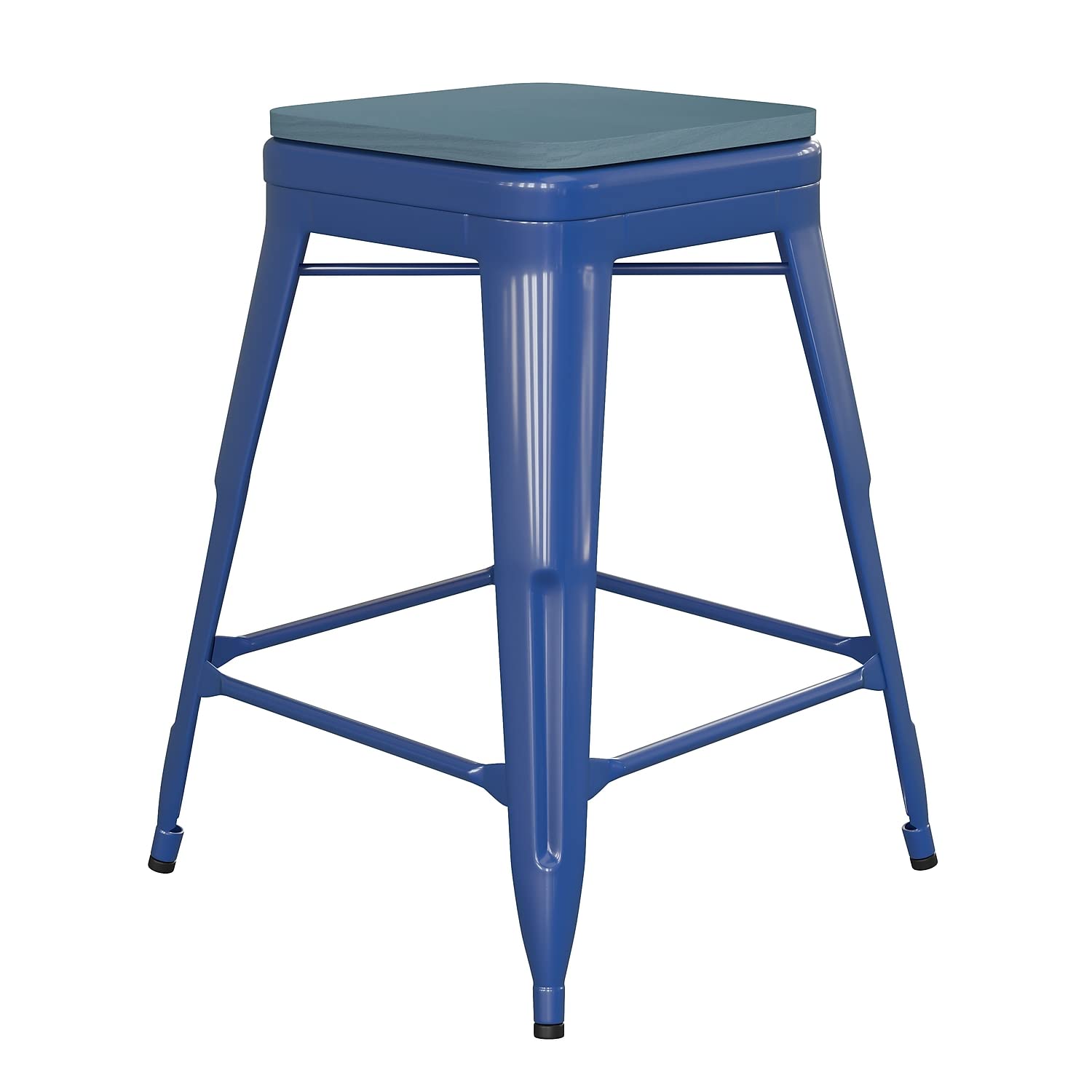 Flash Furniture Kai Commercial Grade Indoor-Outdoor Counter Height Stool - Blue Metal Frame - Teal Blue Poly Resin Seat - 24 Hig
