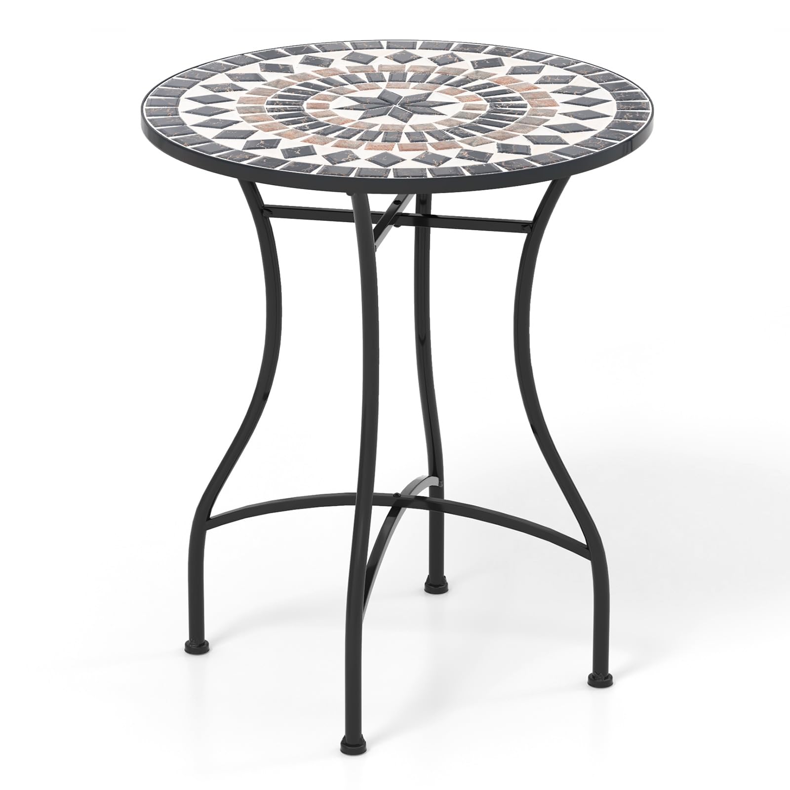 Giantex 24 Inch Patio Bistro Table, Mosaic Round Table w/Ceramic Tile Tabletop, Heavy-Duty Metal Structure, Outdoor Dining Table