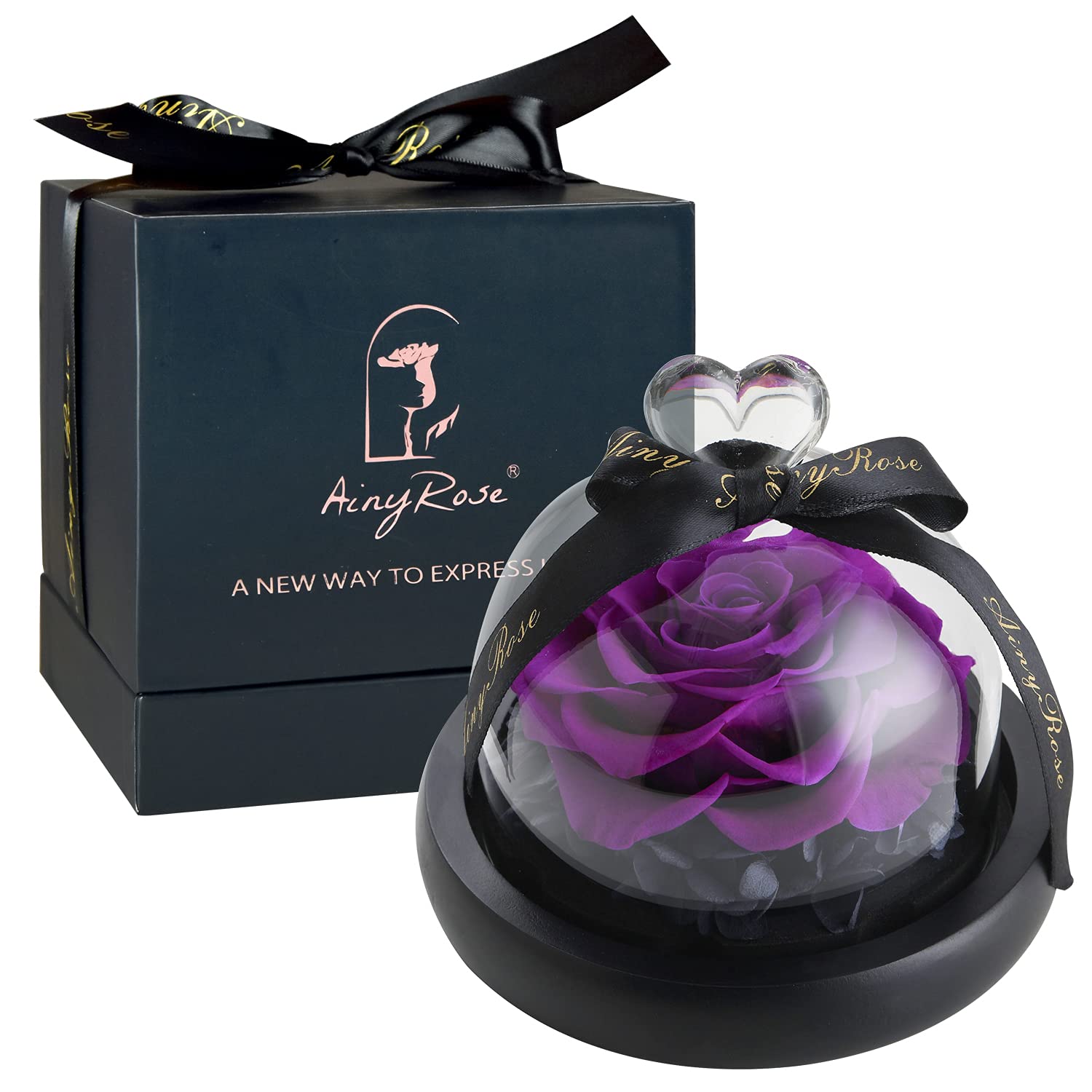 Rose Flower Birthday Gifts for Women Forever Preserved Real Rose in Glass Dome Gift Flower,Women Gifts Eternal Beautiful Heart D