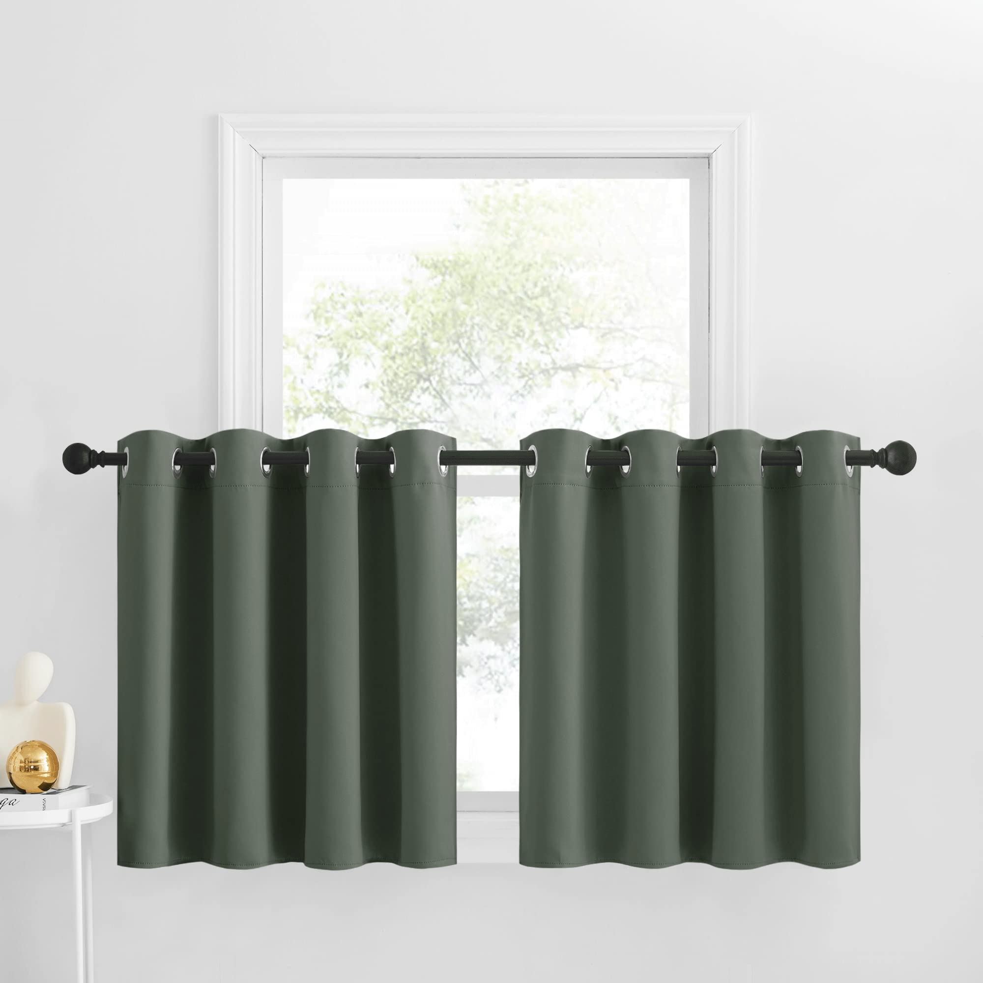 NICETOWN Window Tiers Valance Curtains for Kitchen Blackout Thermal Insulated Solid Grommet Short Window Curtain for Living Room