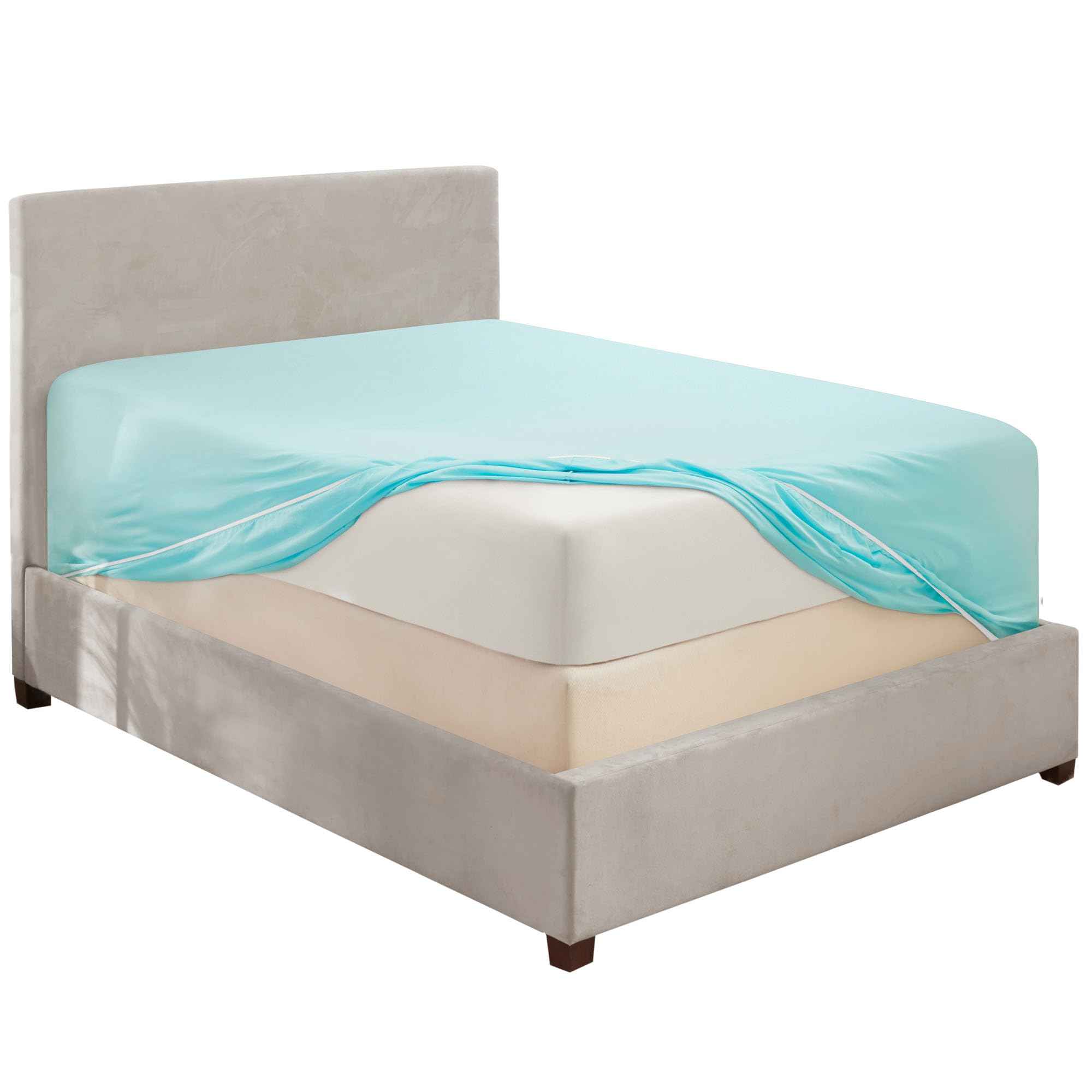Hearth & Harbor Extra Deep Pocket Full Fitted Sheet, Light Blue Full Size Fitted Sheet Only, 1800 Microfiber Fitted Bed Sheet, U
