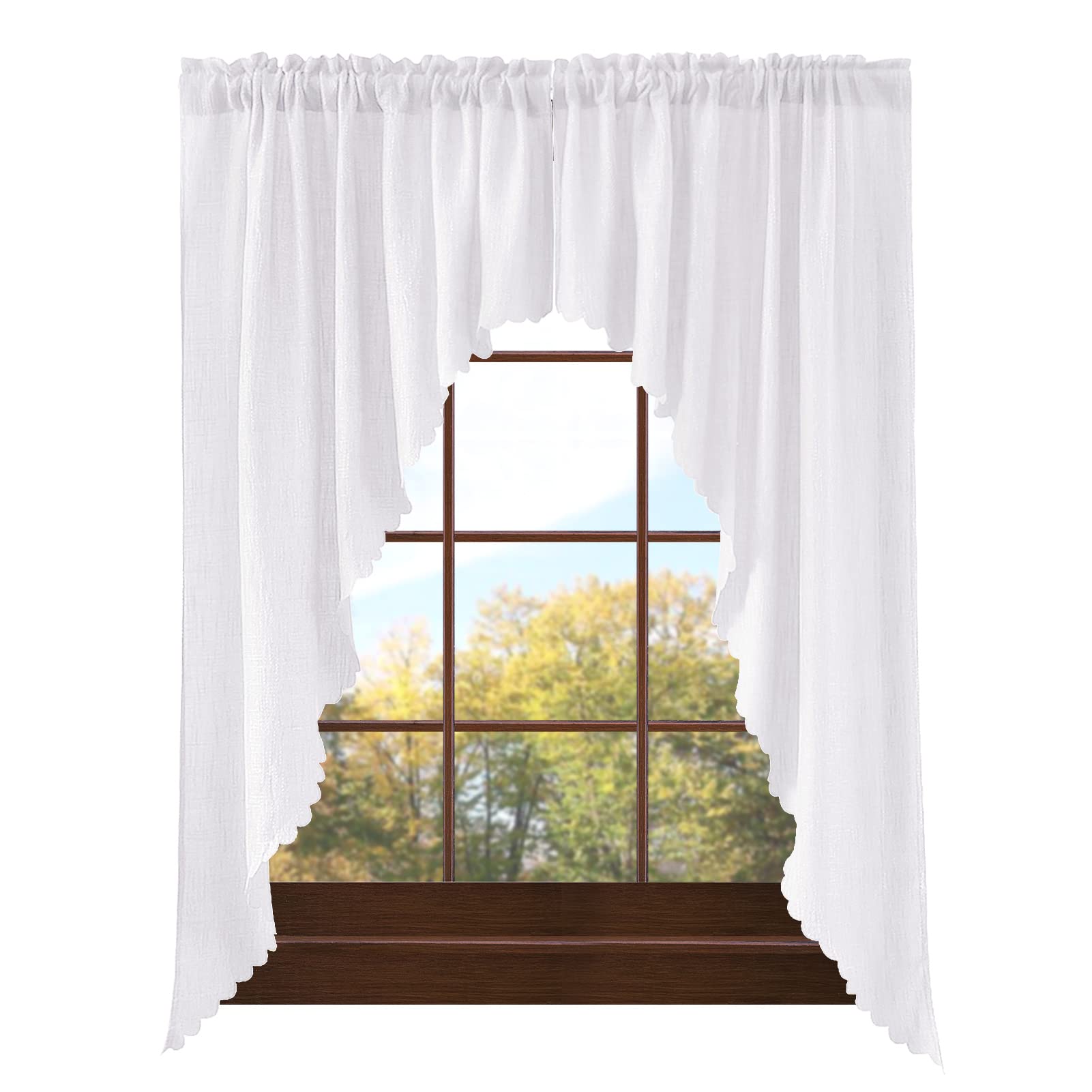 Valea Home Soft Burlap Look Swag Curtains Rustic Natural Rod Pocket Kitchen Valance Curtain Panels for Small Window 63 inch Leng