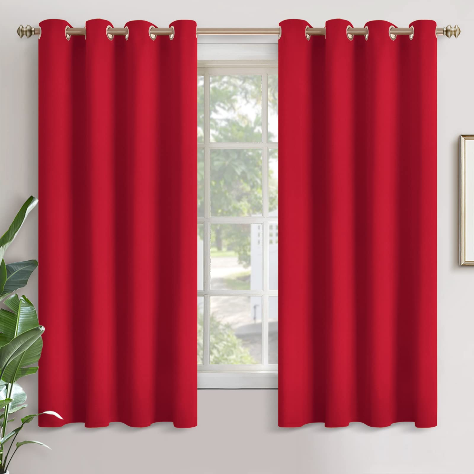 YoungsTex Red Blackout Curtains for Bedroom 52 x 63 Inches Long - Thermal Insulated Drapes with Grommet Room Darkening Privacy f