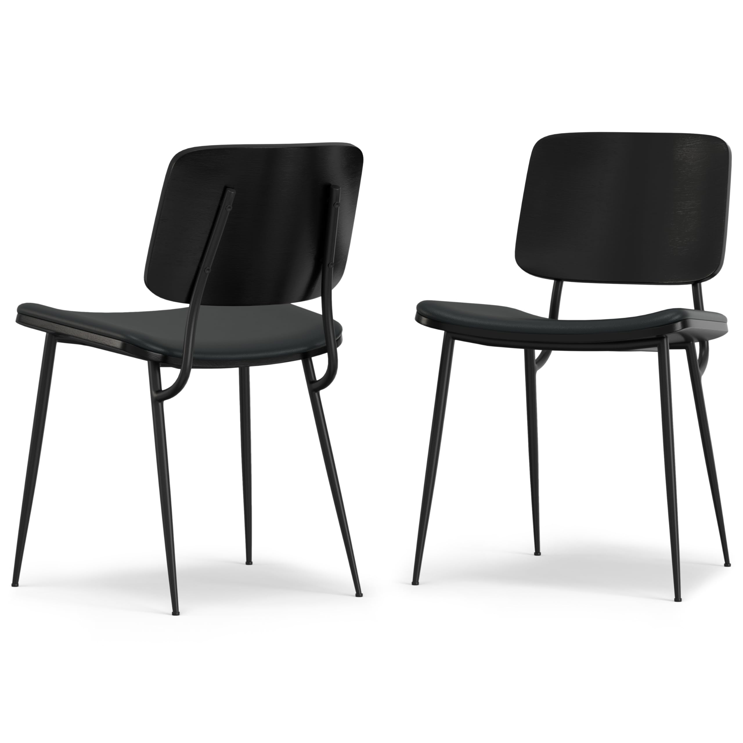 SIMPLIHOME Hayley Modern Urban Dining Chair (Set of 2) in Black Vegan Faux Leather, Fully Assembled for The Dining Room