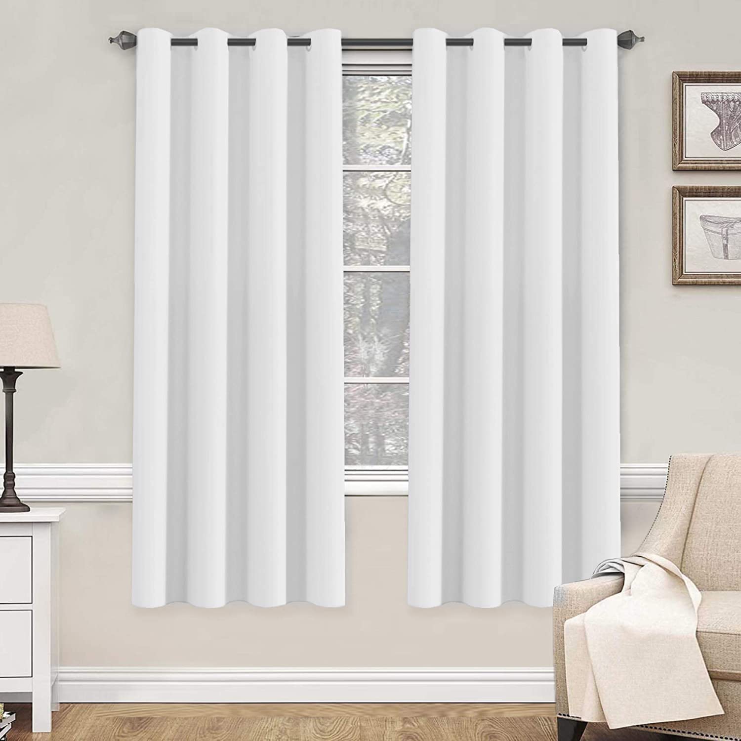 H.VERSAILTEX White Curtains 72 inches Long for Living Room Thermal Insulated Window Treatment Panels/Drapes - (White Color) - Se