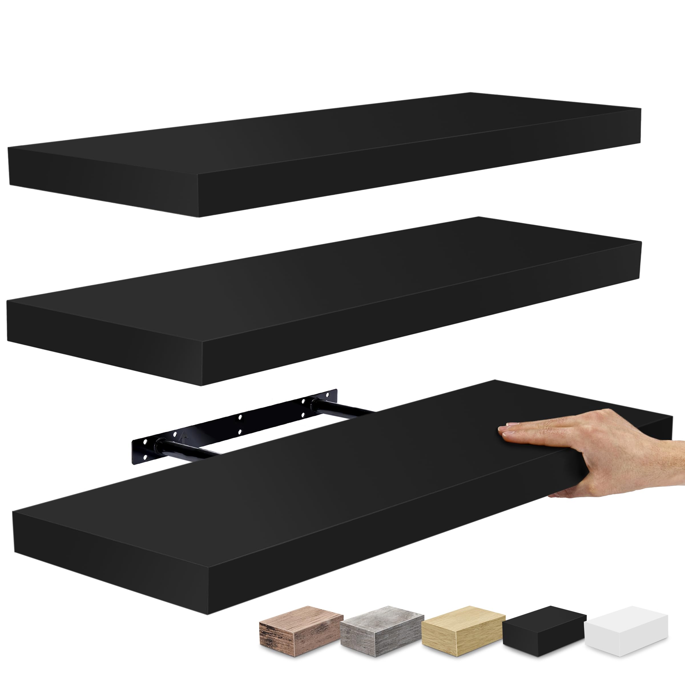 Sorbus Floating Shelves for Wall - 24 Inch Wall Shelves for Bedroom, Kitchen Decor, Bathroom Shelves - 3 Black Floating Shelves 