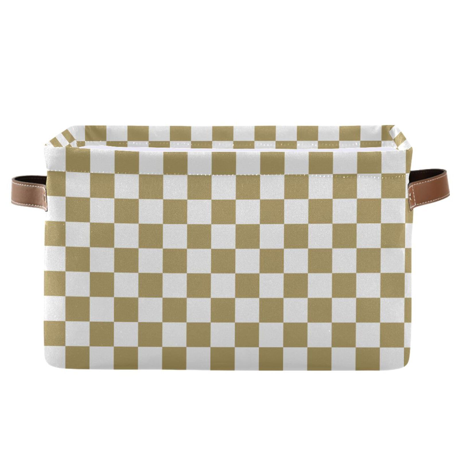 Browm Checkerboard Storage Basket Bins Decorative Organizer Bins Laundry Hamper Baskets with Handles for Office Bedroom Clothes 