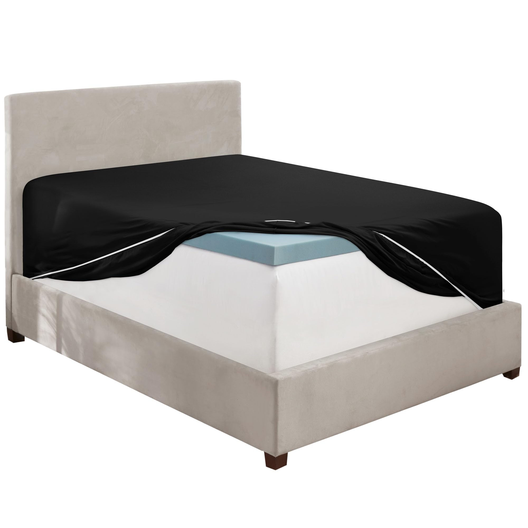 Hearth & Harbor Black Fitted Sheet Queen Size, Extra Deep Pocket Queen Fitted Sheet Only, 1800 Microfiber Fitted Bed Sheet, Ultr