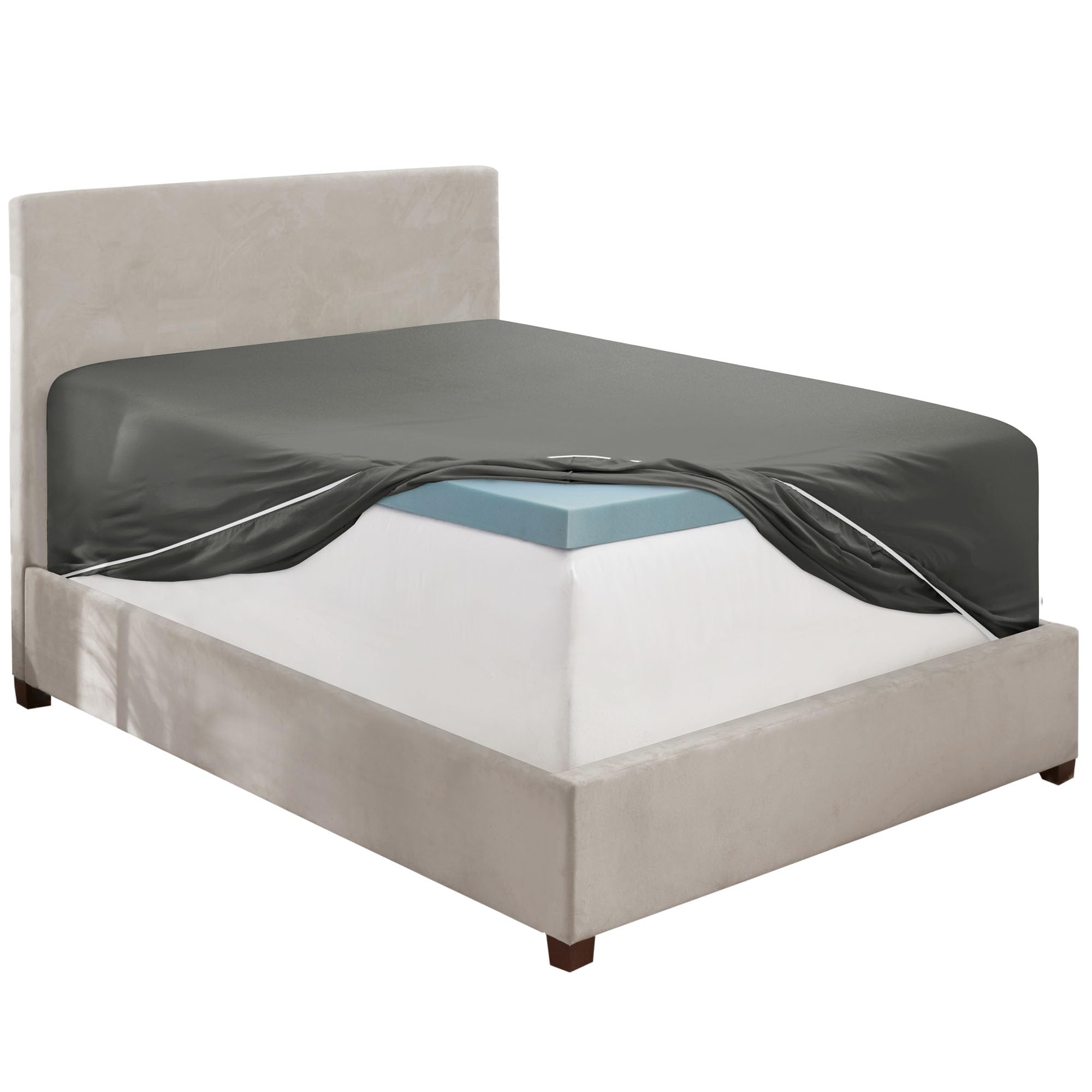 Hearth & Harbor Grey Fitted Sheet Queen Size, Extra Deep Pocket Queen Fitted Sheet Only, 1800 Microfiber Fitted Bed Sheet, Ultra