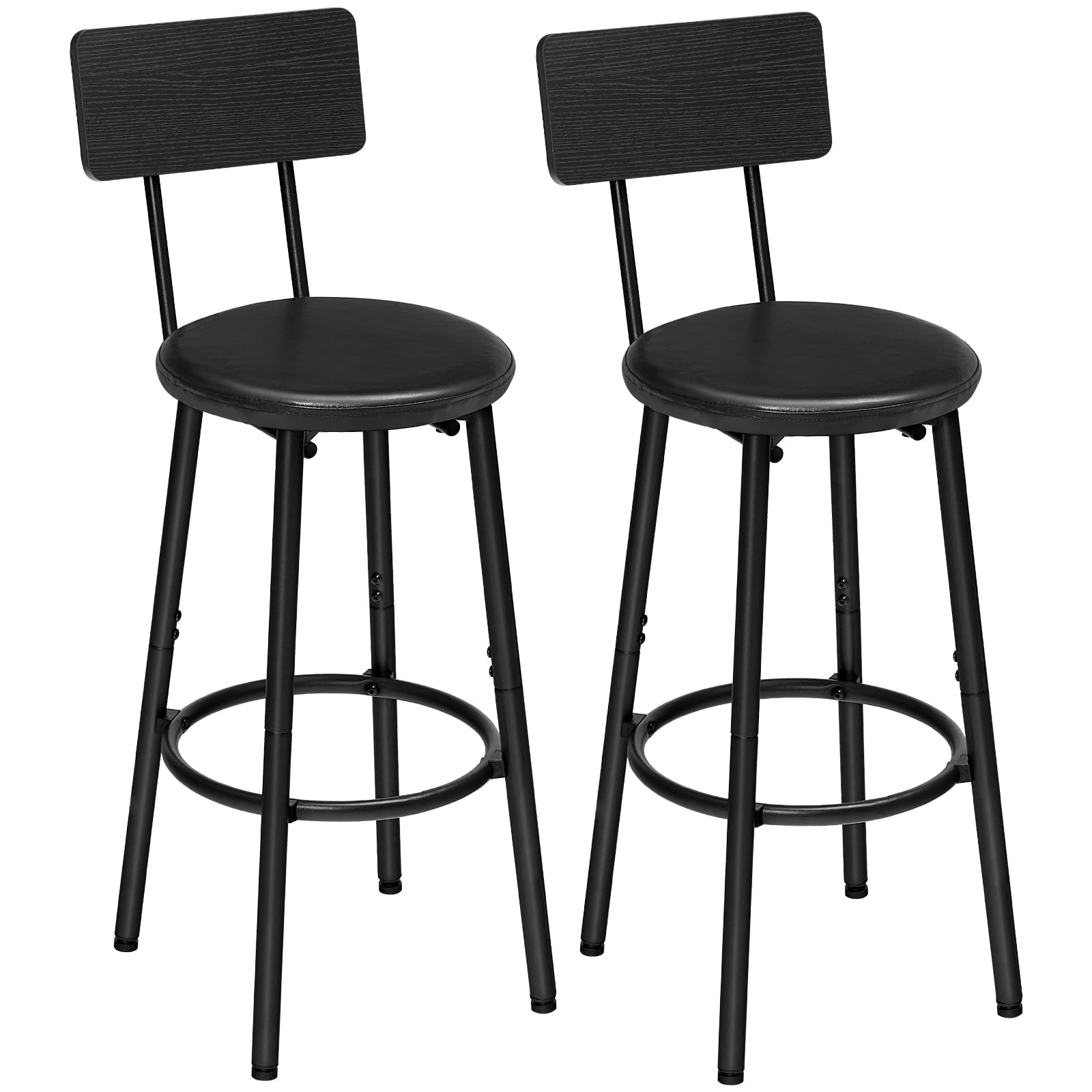 HOOBRO Bar Stools, Set of 2 Bar Stools with PU Upholstered, Bar Chairs with Footrest and Back, 26 Bar Stools for Kitchen Island,