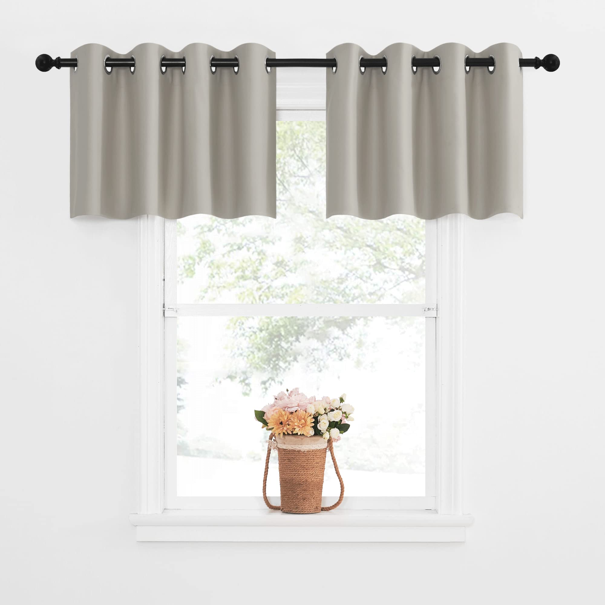 NICETOWN Natural Tiers Blackout Valance Curtains, Short Kitchen Curtain Valances Tiers, Triple Weave Grommet Bathroom Small Wind
