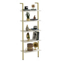 aboxoo Ladder Shelf White Marble Bookshelf 5-Tier Wall-Mounted Wood Rack Industrial Modern Plant Flower Stand Utility Organizer 