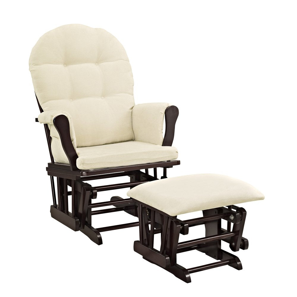 Angel Line Windsor Glider and Ottoman Set, White with Blue Cushion