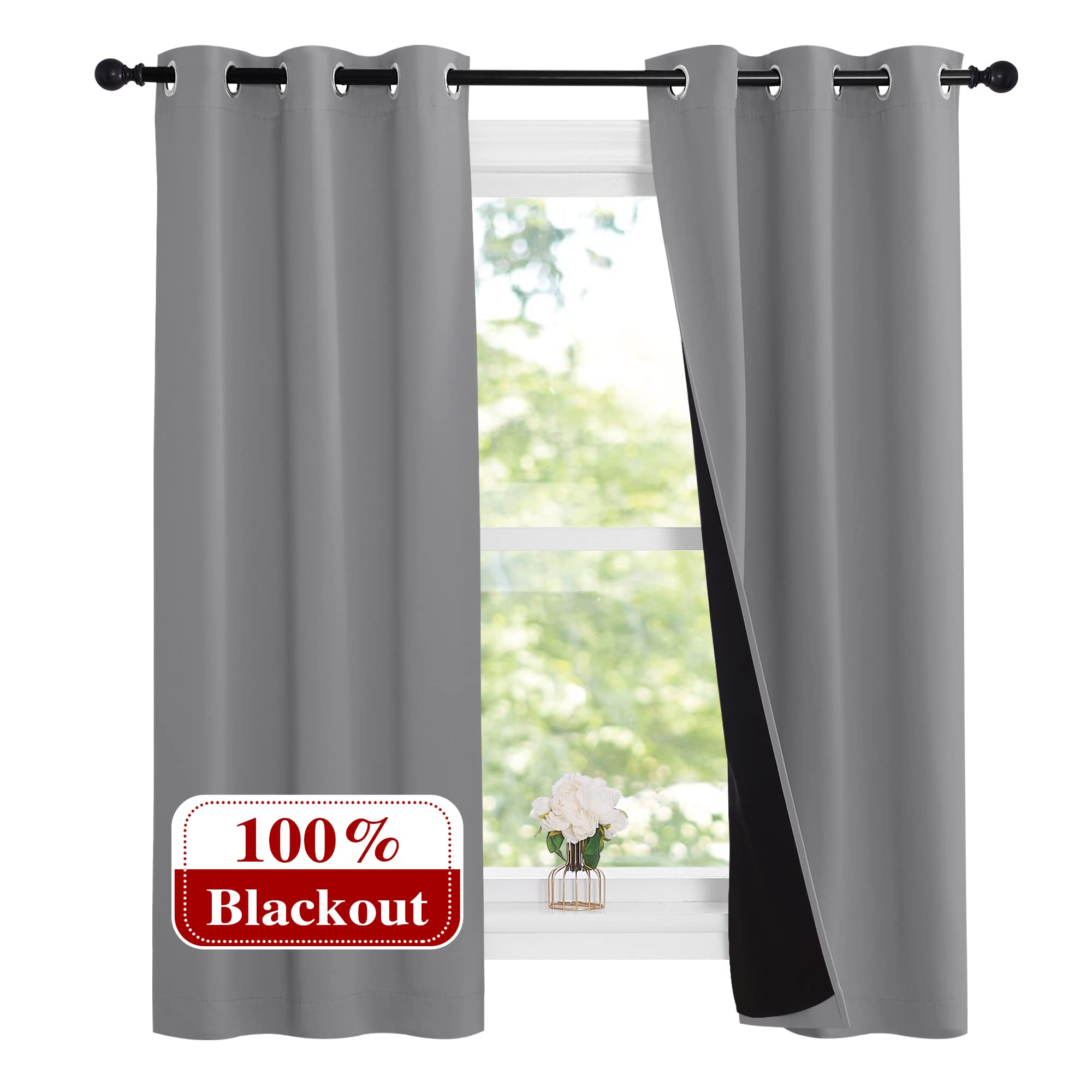NICETOWN Noise and Lights Block Out Curtains, Thermal Insulated 100% Blackout 2-Layer Lined Drapes, Noise Cancellation Window Dr
