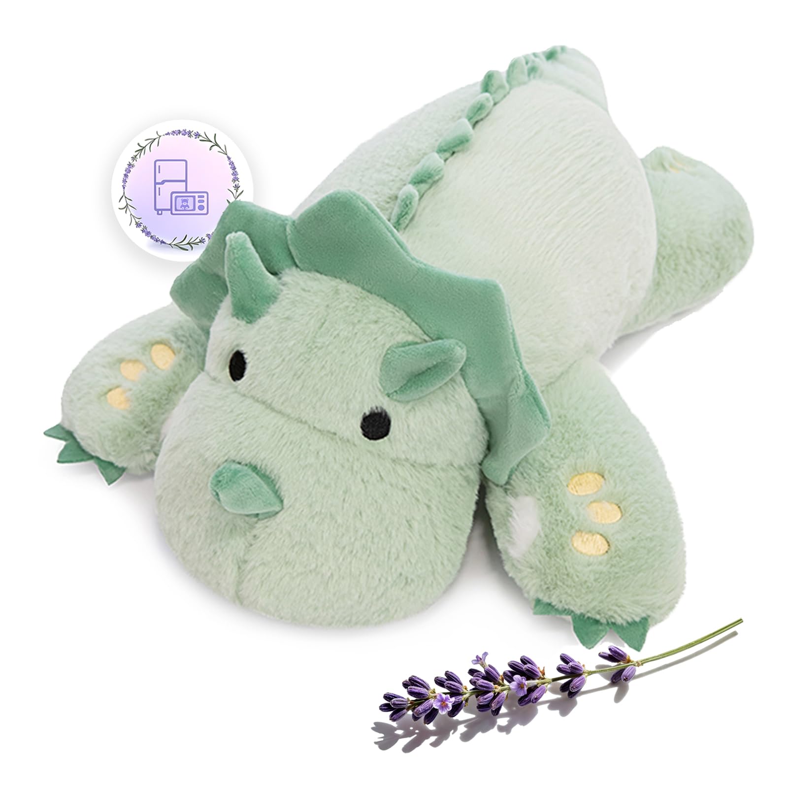 KOWSI Microwavable & 2 LB Weighted Stuffed Triceratops Animals Plush - 16 Inch Heated Dinosaur Plushie for Warmth & Comfort - Li