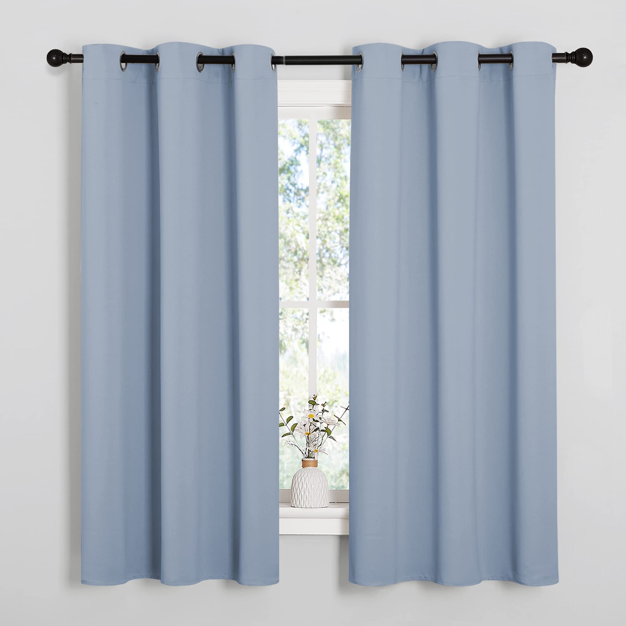 NICETOWN Bedroom Blackout Curtains for Windows, Vintage Blue Window Treatment Drapes, Home Fashion Thermal Insulated Blackout Cu