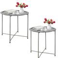 Garden 4 you Folding Tray Metal Side Table 2PC Grey Round End Table Cyan Sofa Small Accent Fold-able Table, Round End Table Tray