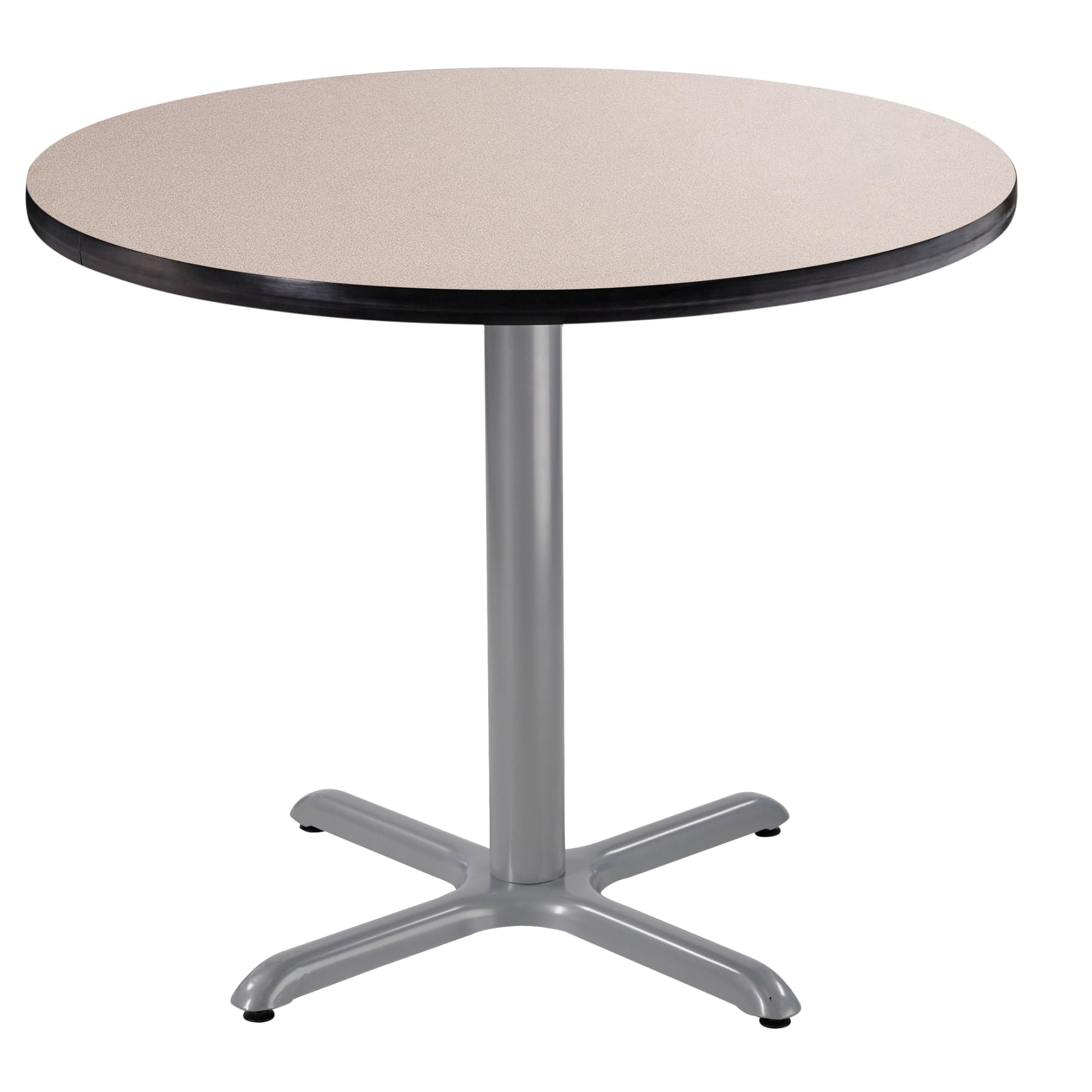 National Public Seating NPS 36 Round Cafe Table with X Base, 30 Height, Particleboard Core/T-Mold, Grey Nebula Top, Grey Frame