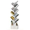 Giantex Tree Bookshelf with Drawer, 10 Shelf Space Saving White Wooden Bookcase, Freestanding Retro Wood Storage Rack, Decorativ