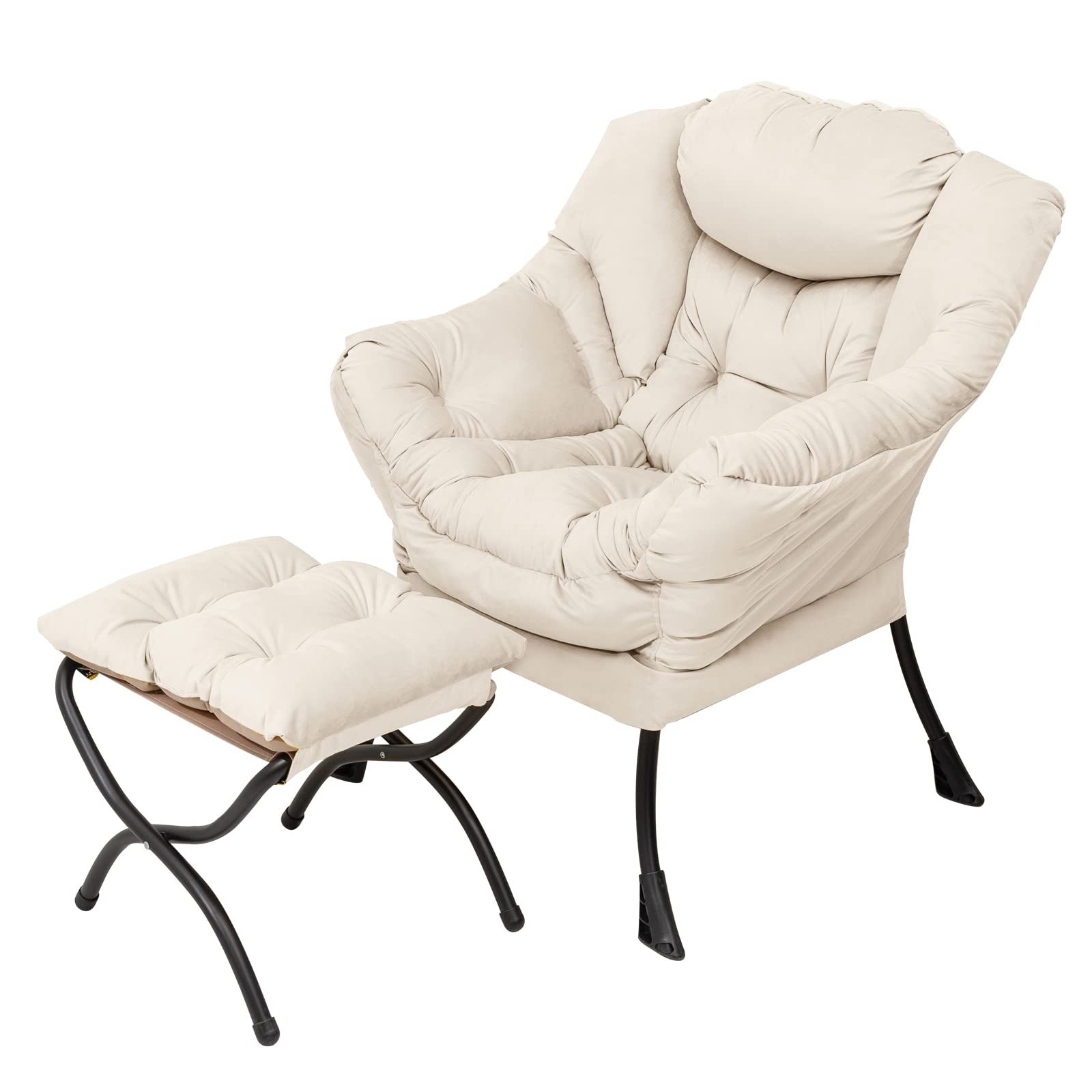 Welnow Lazy Chair with Ottoman, Modern Lounge Accent Armrests and a Side Pocket, Leisure Upholstered Sofa Set, Reading Footrest 