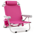 GYMAX Beach Chair, 330lbs Backpack Lounger with 5-Position Backrest, Storage Bag, Side Pocket, Towel Bar & Headrest, Foldable Lo