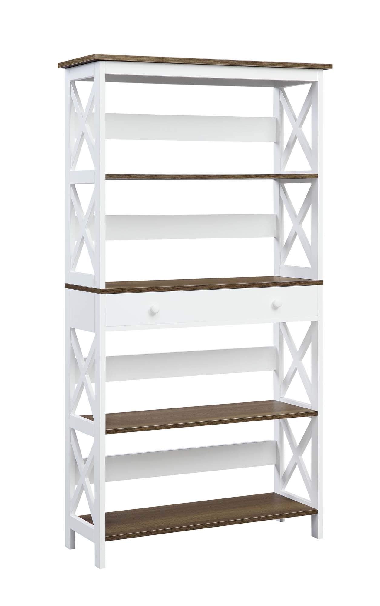 Convenience Concepts Oxford 5 Tier Bookcase with Drawer, Driftwood / White