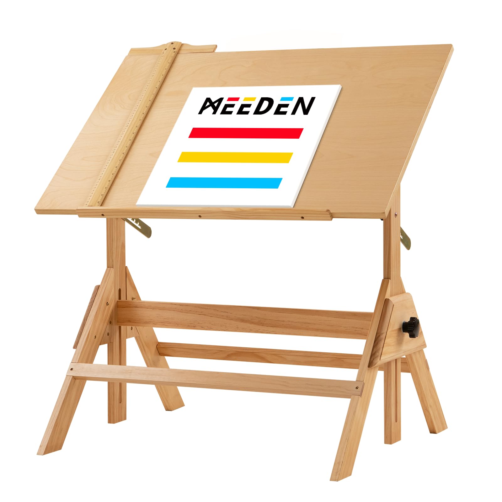 MEEDEN Solid Wood Drafting Table, Artist Drawing Desk, Writing Desk Studio Desk, Art Craft Table with Adjustable Height and Tilt