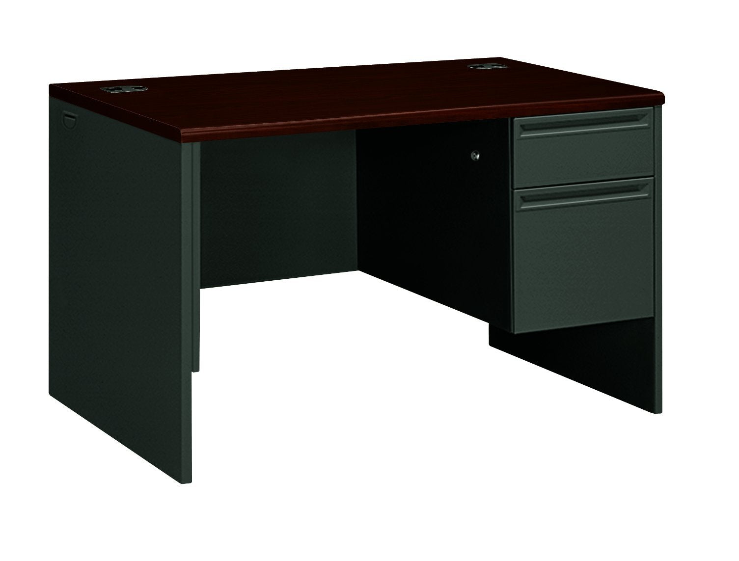 HON The Company 38000 Desk, Right Single Pedestal, Charcoal,Laminate,Mahogany