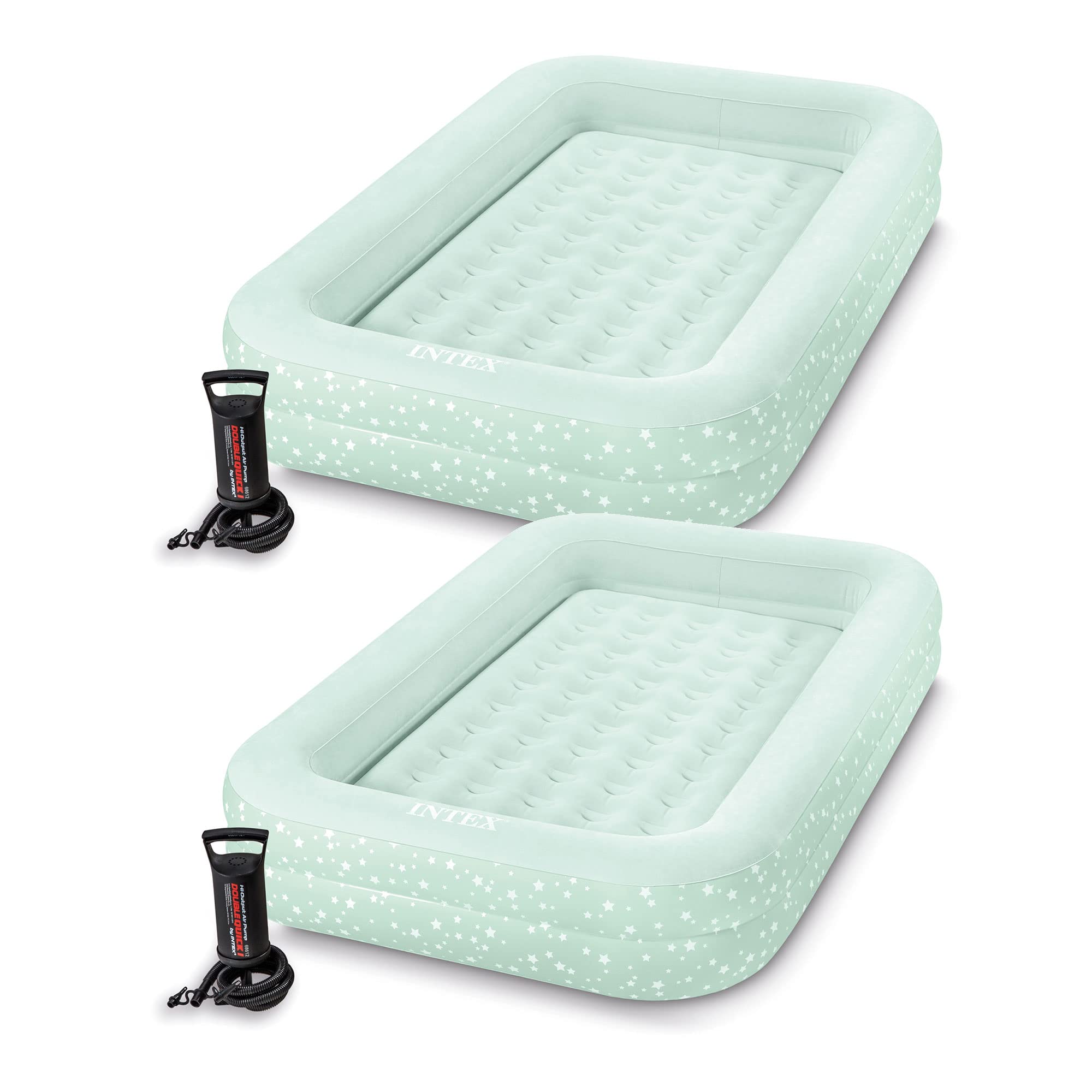 Intex Kids Travel Air Mattress Inflatable Bed Set with Raised Sides, Hand Pump, and Carrying Bag for Camping Trips and Sleepover