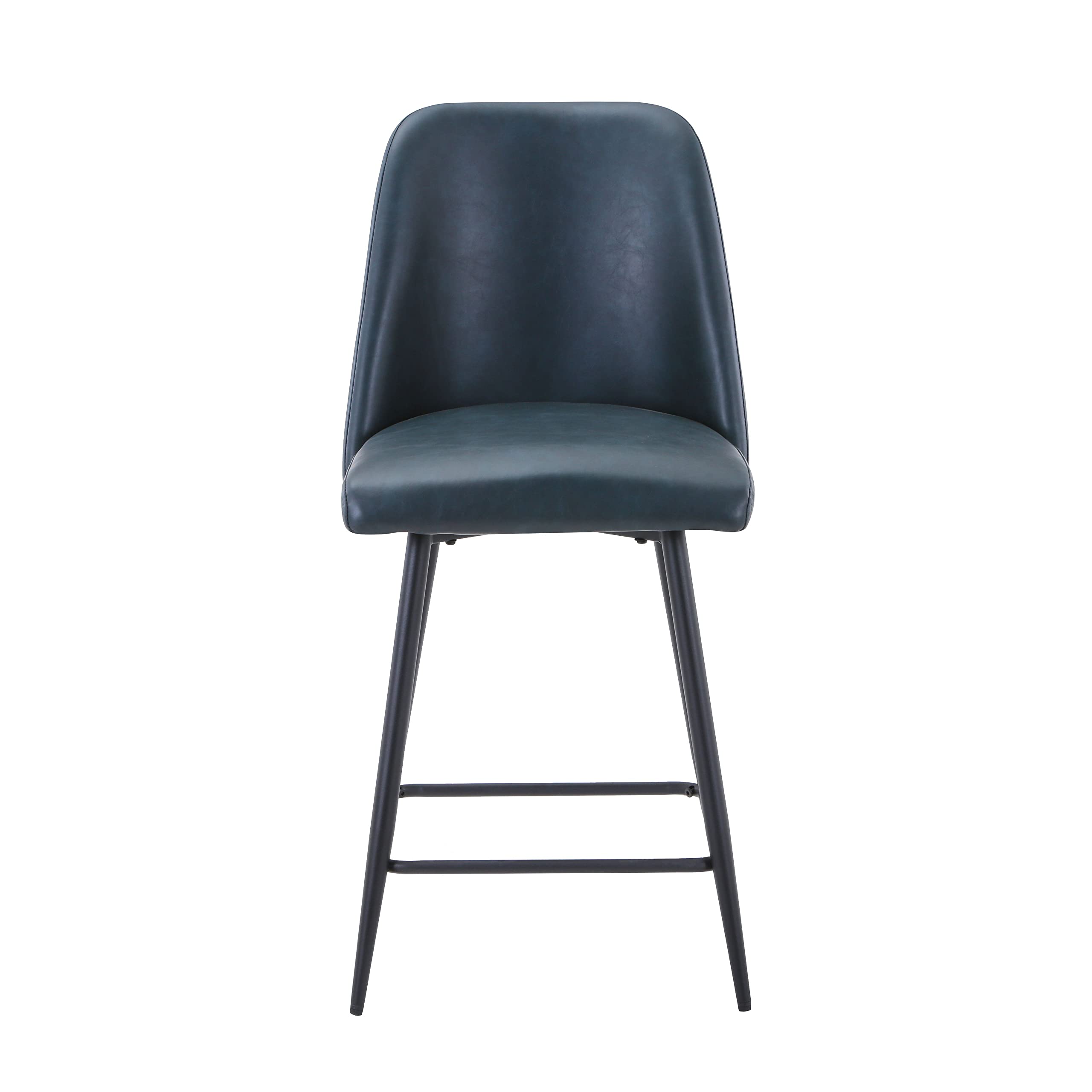 Jofran Maddox Mid-Century Modern Faux Leather Upholstered Counter Height Barstool Set of 2, 19 W X 22.5 D X 35.5 H, Blueberry