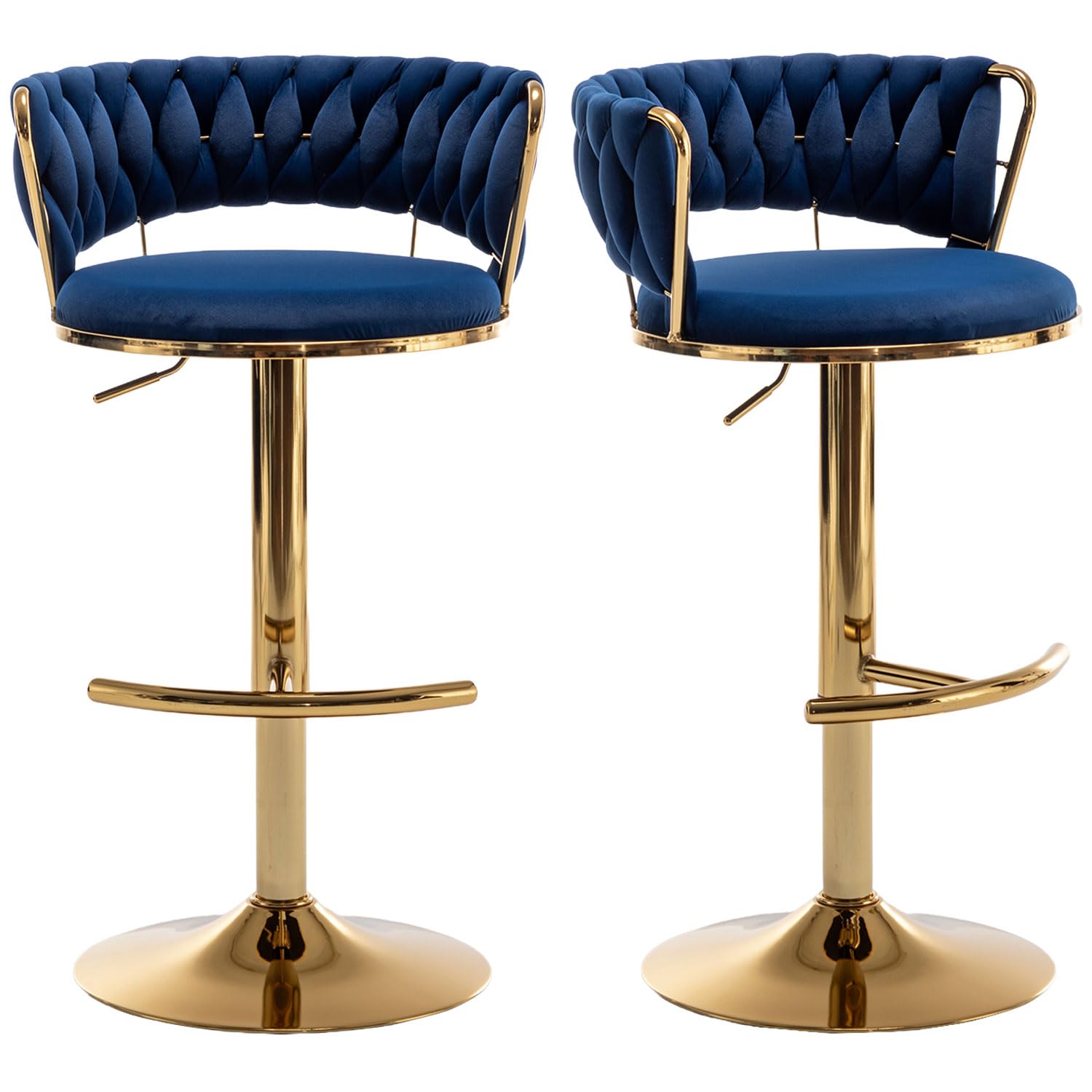 Riknuxi Velvet Bar Stools Set of 2, Counter Height Barstools with Low Back, Gold Swivel Bar Stool for Kitchen Island, Bar Pub (B