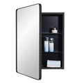 IDYLLOR Black Bathroom Mirror Medicine Cabinet with Round Corner Framed Door 20 x 26 inch, Recessed or Surface Mount, with Adjus