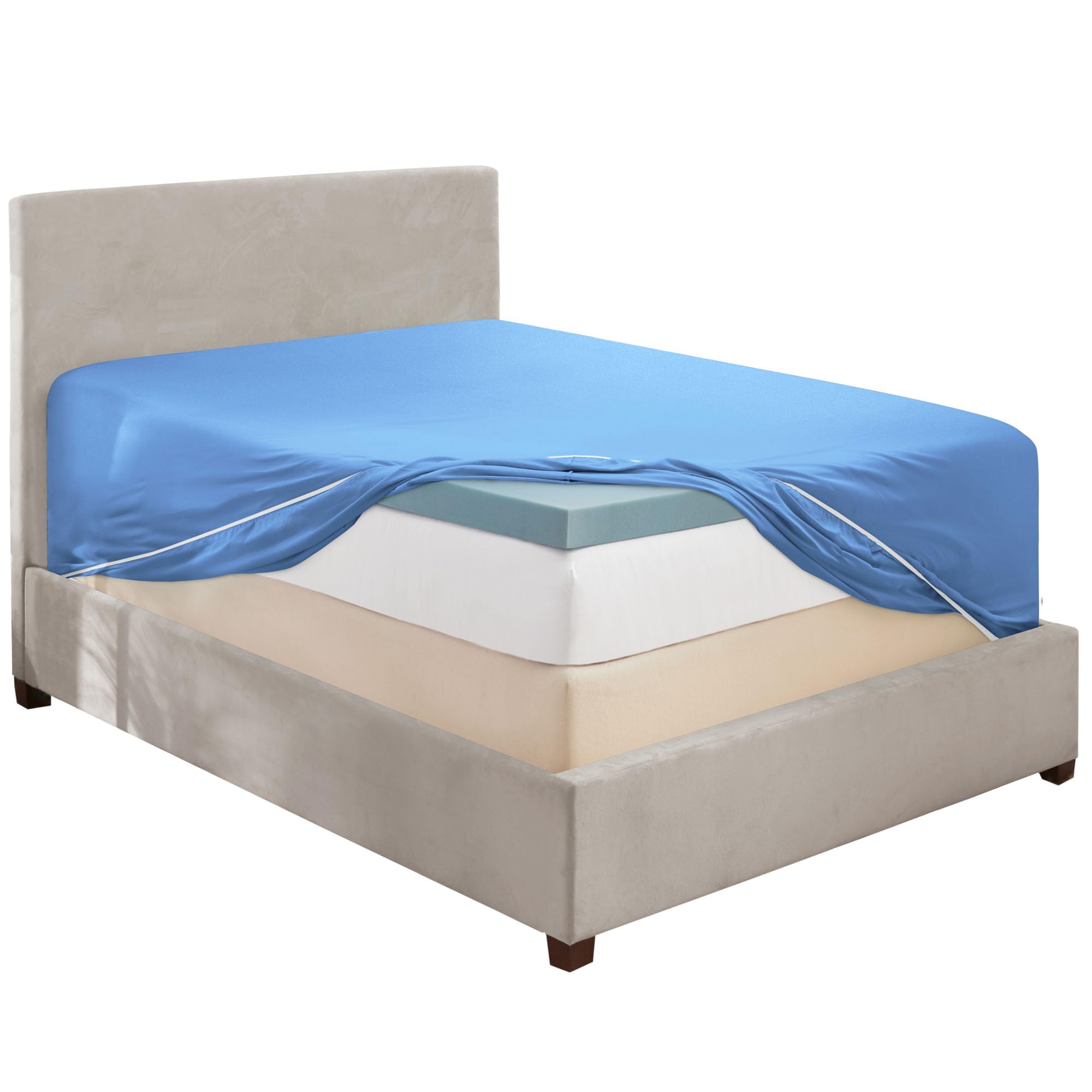 Hearth & Harbor Calm Blue Fitted Sheet Queen Size, Extra Deep Pocket Queen Fitted Sheet Only, 1800 Microfiber Fitted Bed Sheet, 