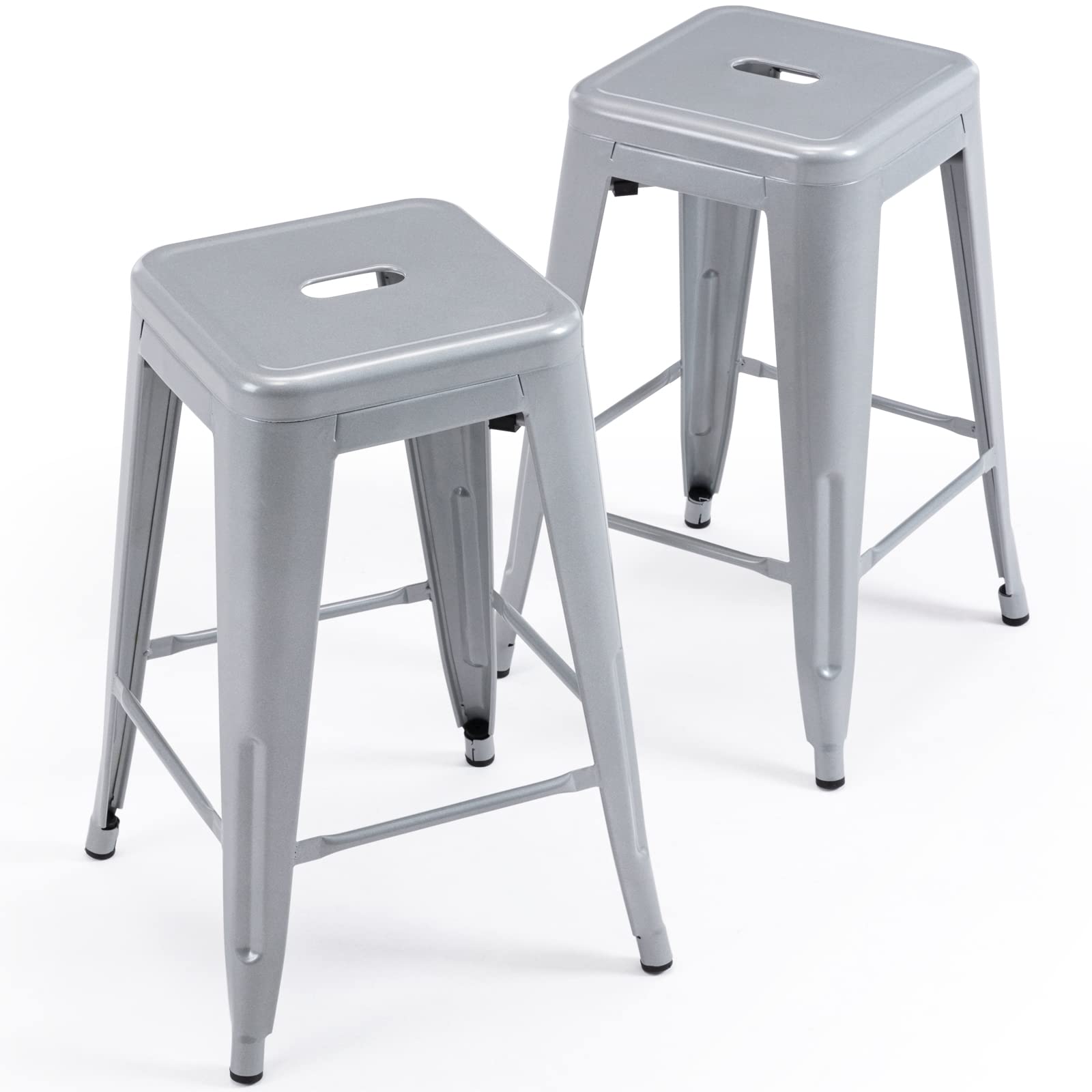 Vogue Furniture Direct 24 High Bar Stools Backless Silver Metal Barstools Indoor-Outdoor Barstools Counter Height Stools with Sq