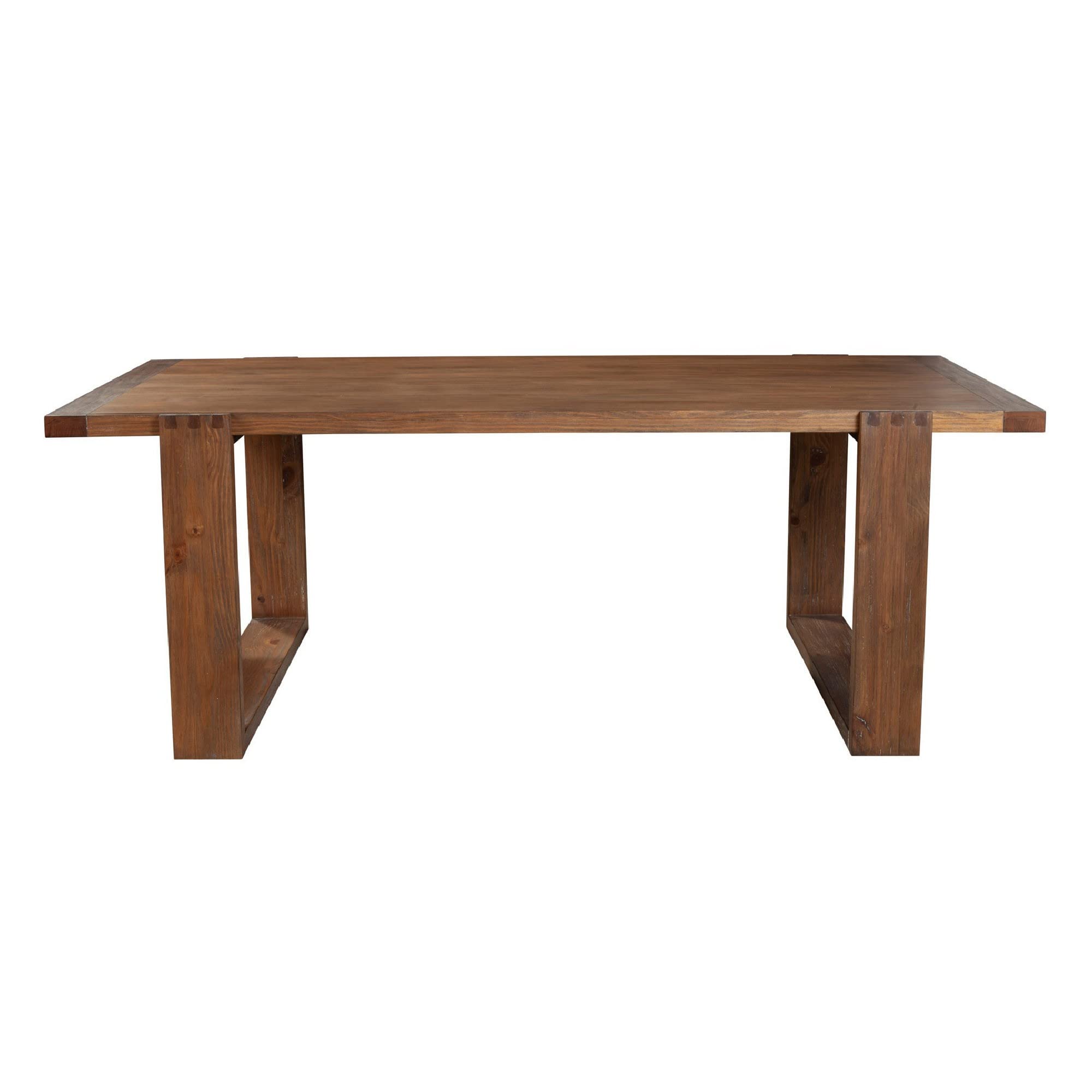 Benjara Paige 84 Inch Dining Table, Solid Wood, Sled Design Base, Brown