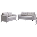 Benjara Odin 2 Piece Sofa and Loveseat Set, Tufted Cushions, Light Gray Linen Upholstery
