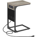 TUTOTAK C Shaped End Table with Charging Station, Side Table for Sofa, Couch Table with Storage Bag, TV Tray Table with 2 USB Po